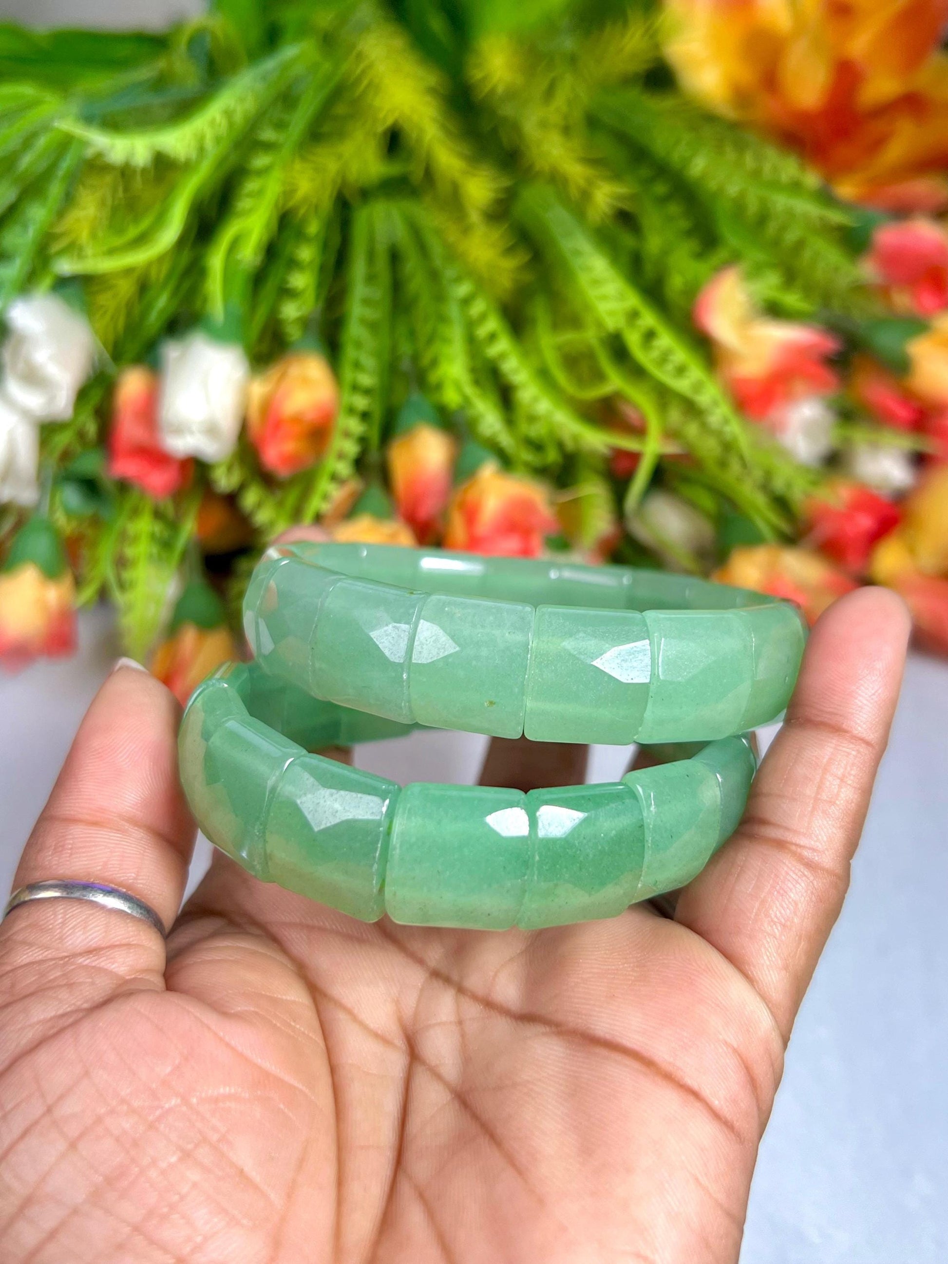 15 MM Green Aventurine Stone Bracelet l Stretchable Bracelet