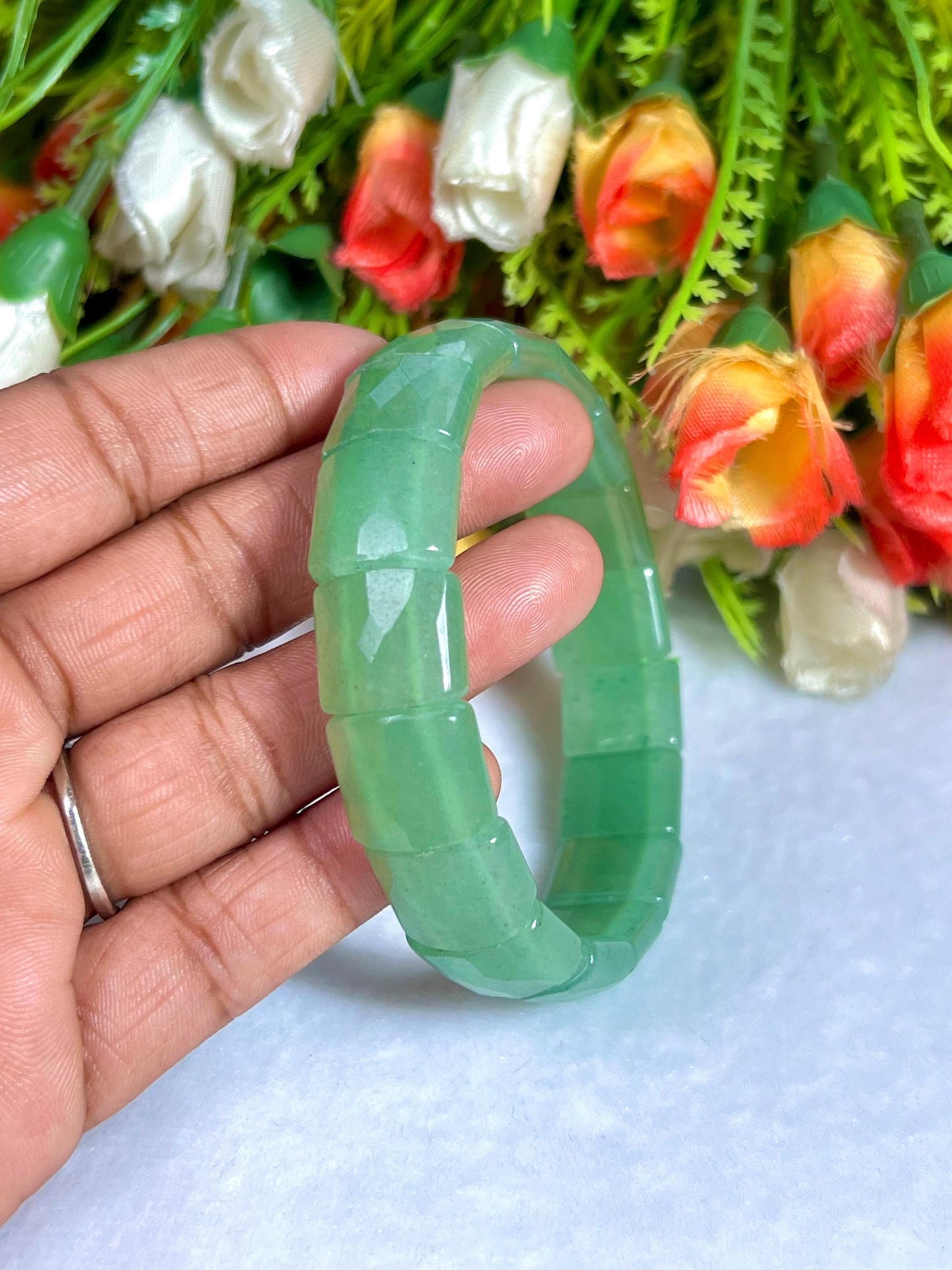 15 MM Green Aventurine Stone Bracelet l Stretchable Bracelet
