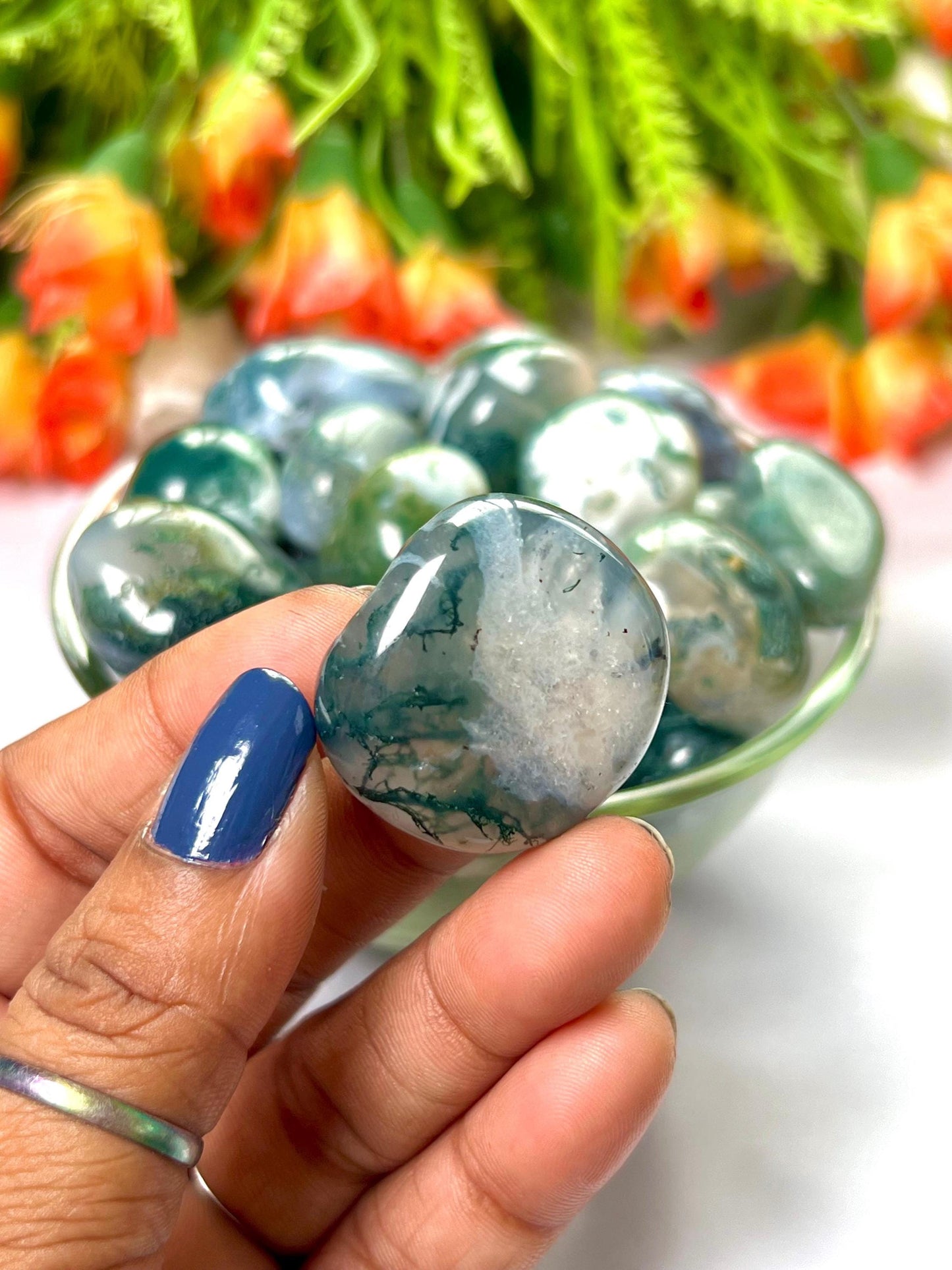 Moss Agate Stone Tumbled Stone - Spiritual Stone -Healing Crystals in pack sizes of 1,3,5, and 10 Pieces Quality AAAAA +++++