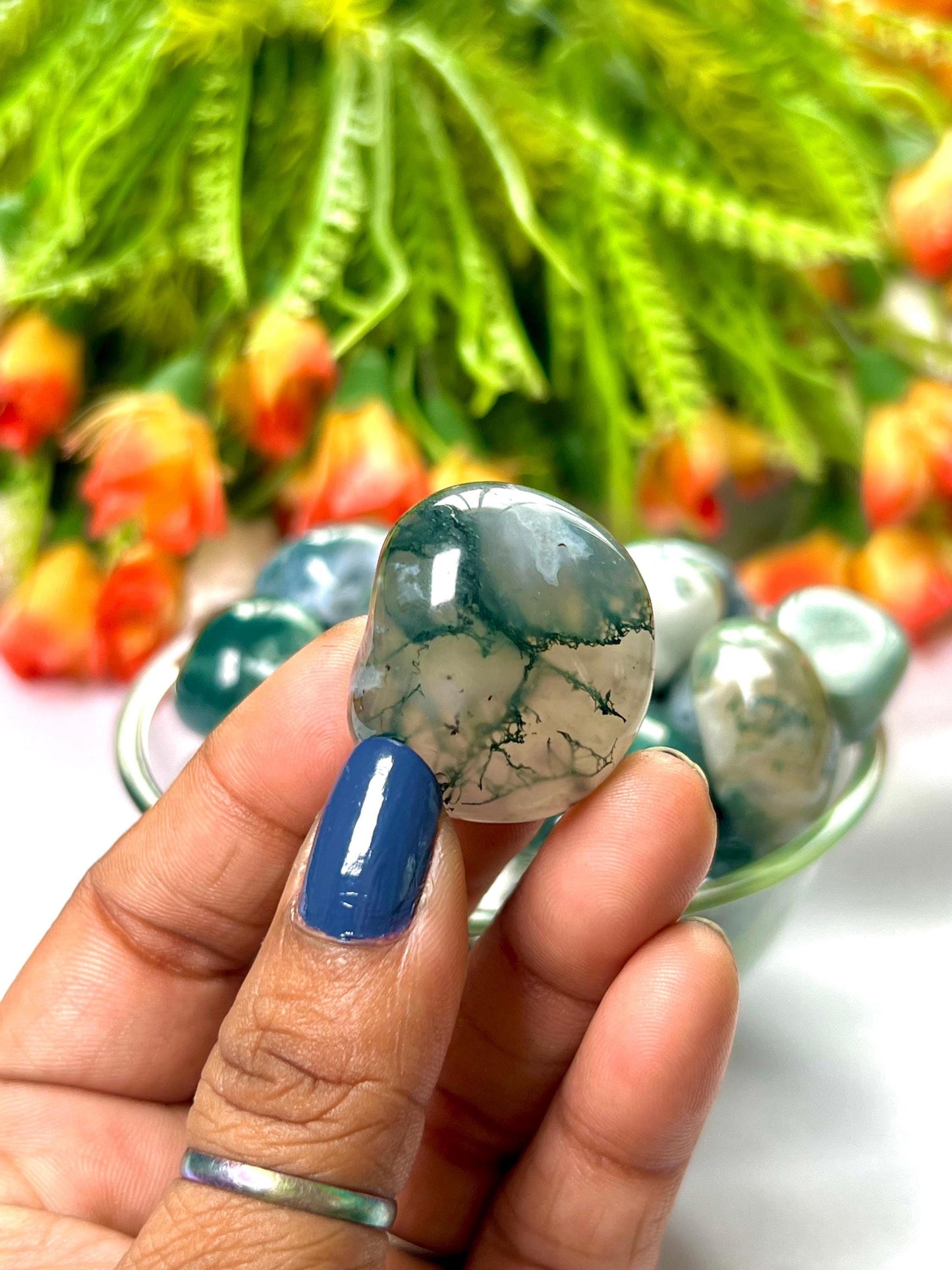 Moss Agate Stone Tumbled Stone - Spiritual Stone -Healing Crystals in pack sizes of 1,3,5, and 10 Pieces Quality AAAAA +++++