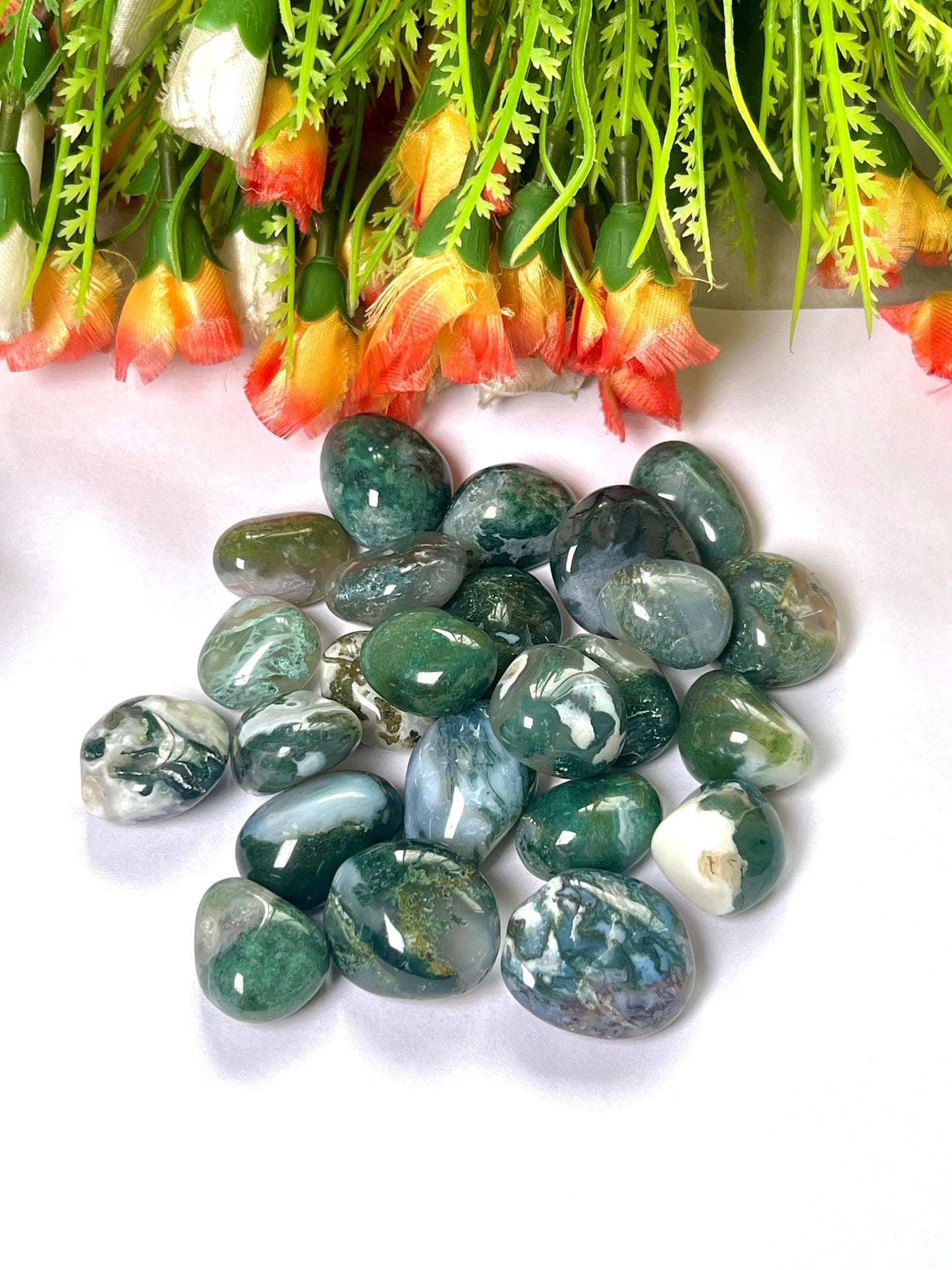 Moss Agate Stone Tumbled Stone - Spiritual Stone -Healing Crystals in pack sizes of 1,3,5, and 10 Pieces Quality AAAAA +++++