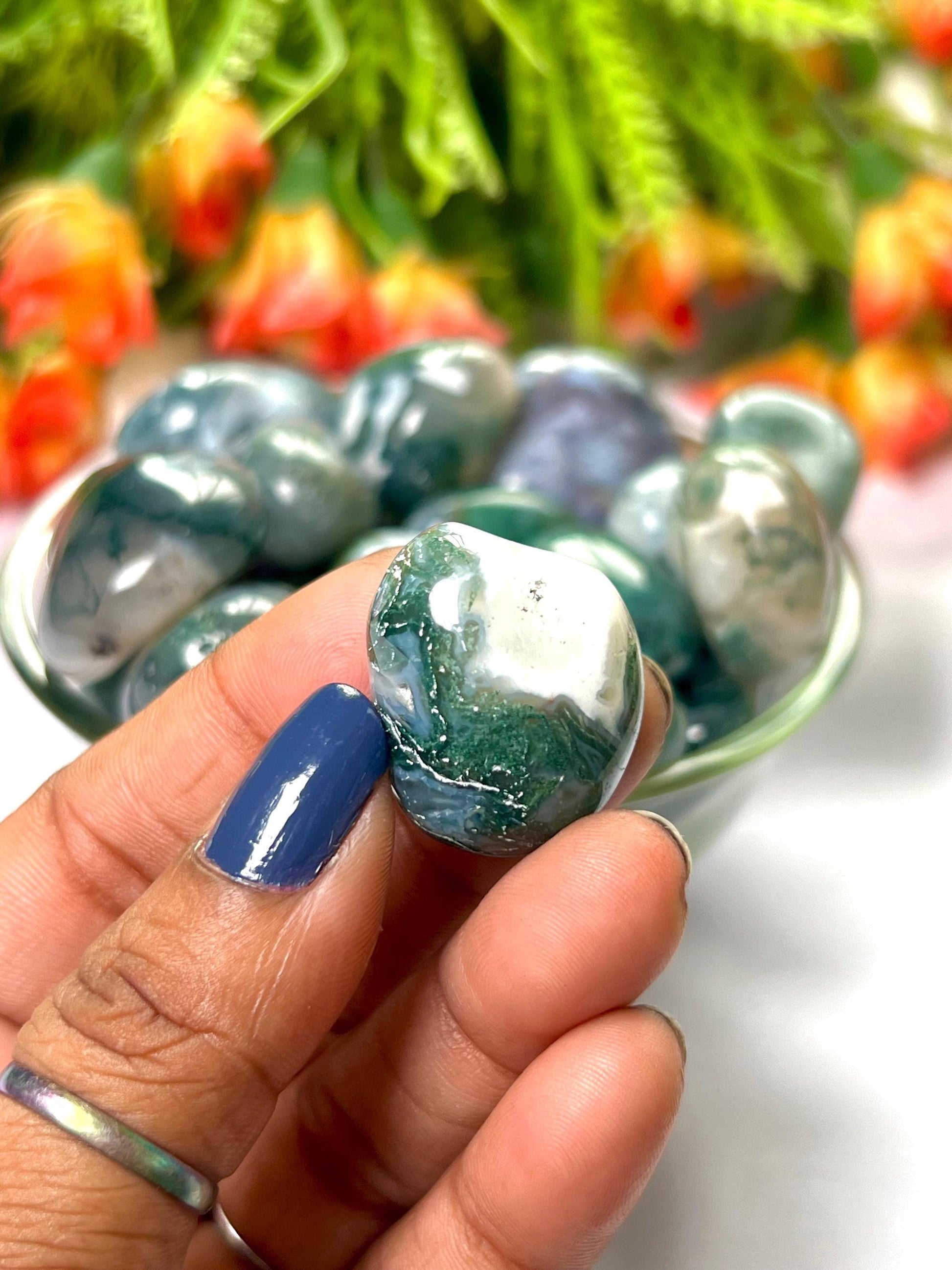 Moss Agate Stone Tumbled Stone - Spiritual Stone -Healing Crystals in pack sizes of 1,3,5, and 10 Pieces Quality AAAAA +++++