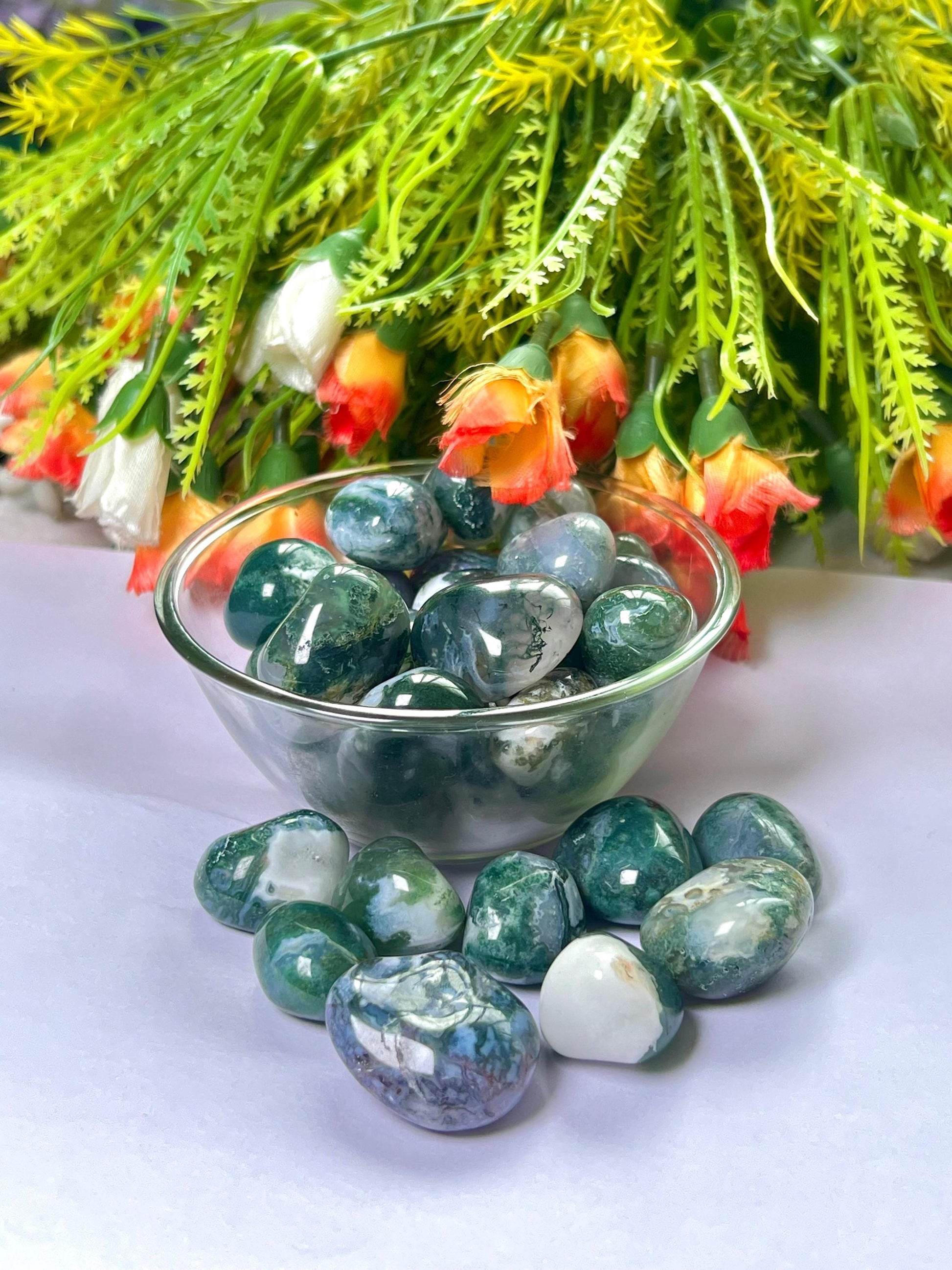 Moss Agate Stone Tumbled Stone - Spiritual Stone -Healing Crystals in pack sizes of 1,3,5, and 10 Pieces Quality AAAAA +++++
