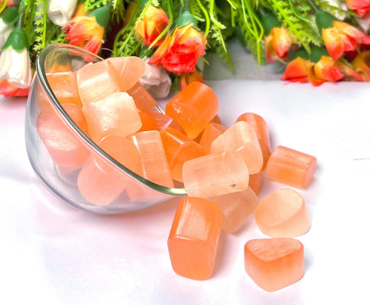 Orange Selenite Stone Tumbled Stone - Spiritual Stone -Healing Crystals in pack sizes of 1,3,5, and 10 Pieces Quality AAAAA +++++