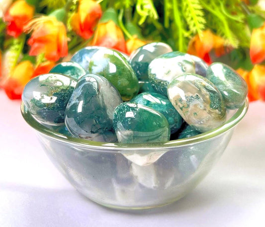 Moss Agate Stone Tumbled Stone - Spiritual Stone -Healing Crystals in pack sizes of 1,3,5, and 10 Pieces Quality AAAAA +++++