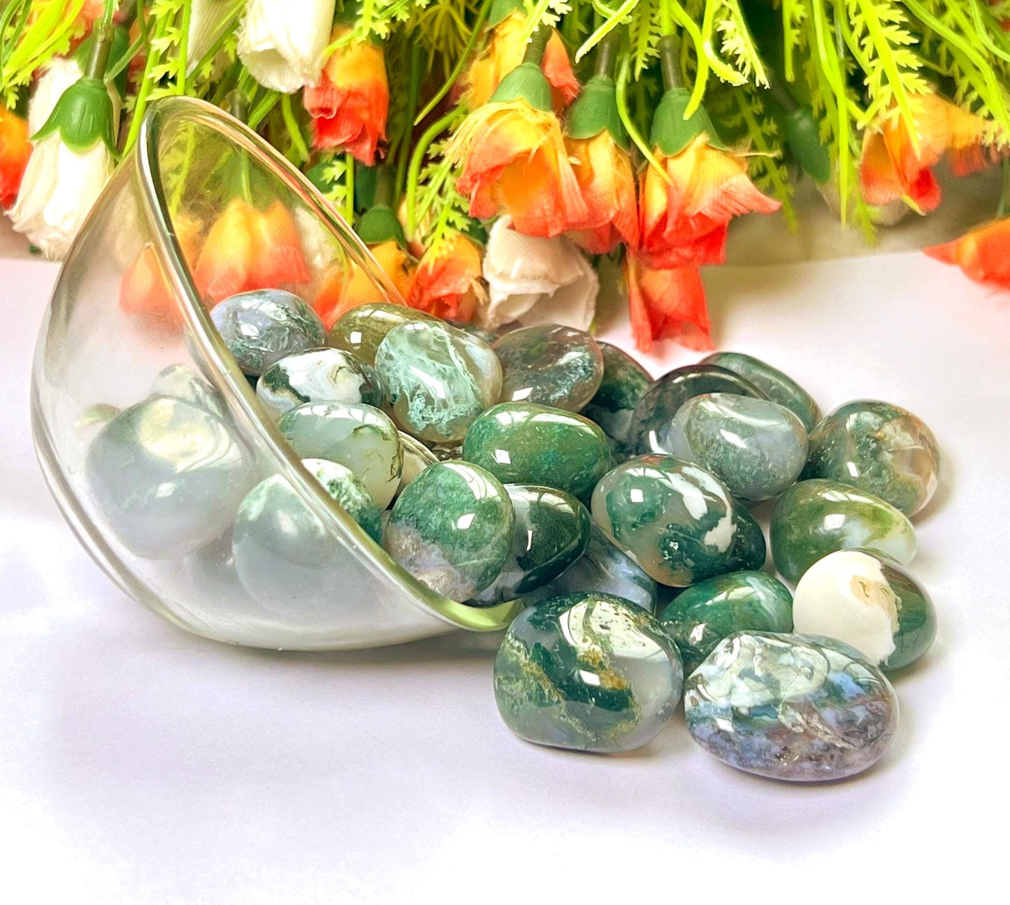 Moss Agate Stone Tumbled Stone - Spiritual Stone -Healing Crystals in pack sizes of 1,3,5, and 10 Pieces Quality AAAAA +++++