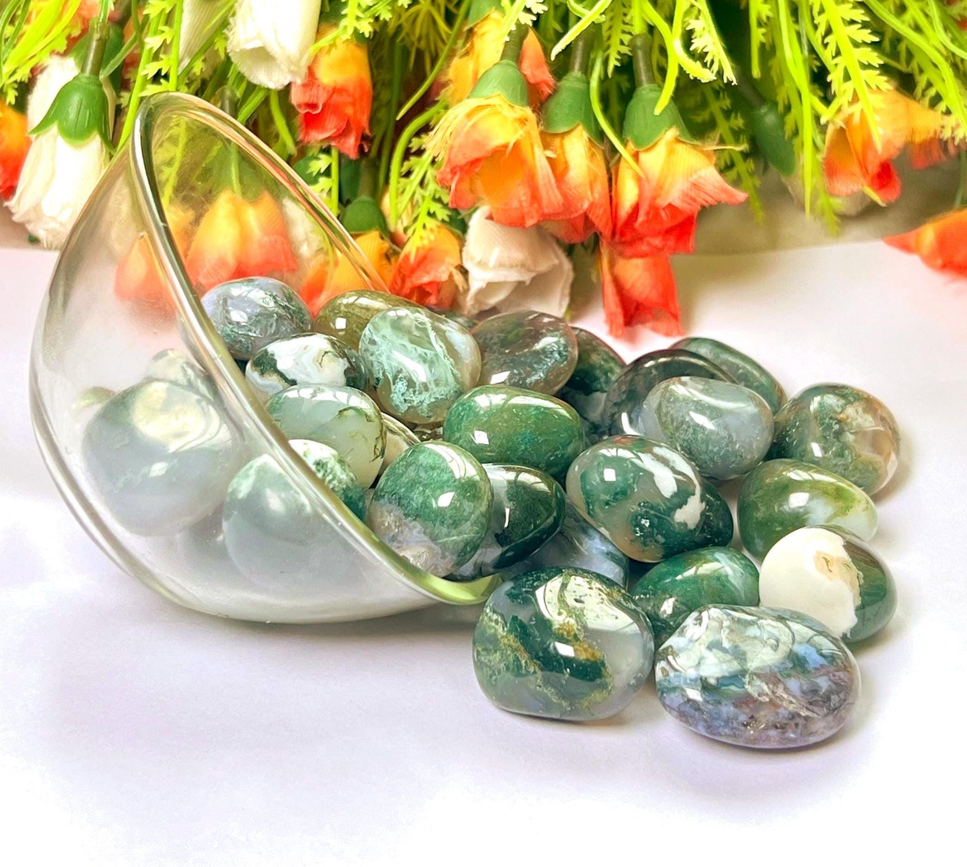 Moss Agate Stone Tumbled Stone - Spiritual Stone -Healing Crystals in pack sizes of 1,3,5, and 10 Pieces Quality AAAAA +++++