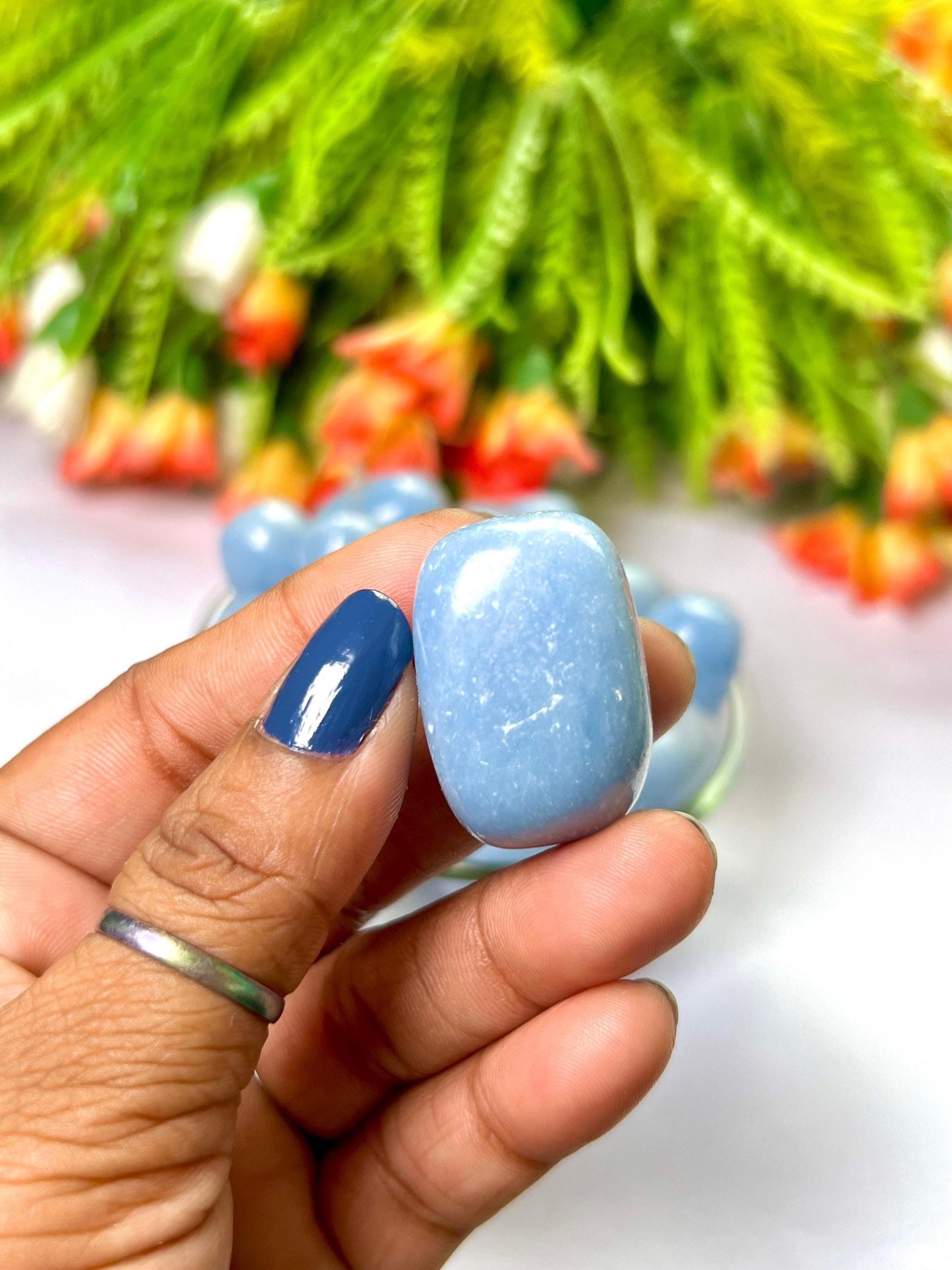 Angelite Stone Anhydrite Stone Tumbled Stone - Spiritual Stone -Healing Crystals in pack sizes of 1,3,5, and 10 Pieces Quality AAAAA +++++