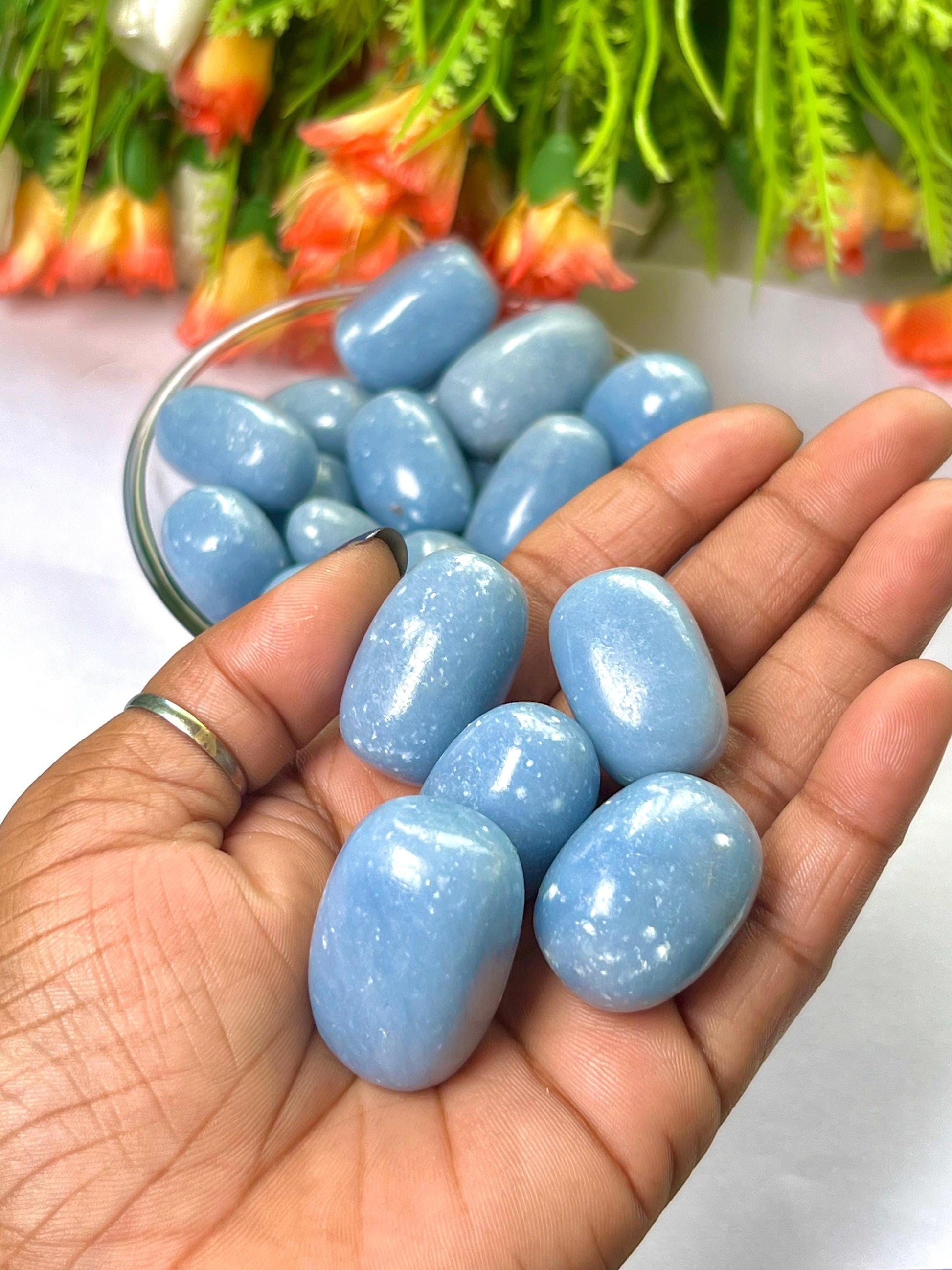 Angelite Stone Anhydrite Stone Tumbled Stone - Spiritual Stone -Healing Crystals in pack sizes of 1,3,5, and 10 Pieces Quality AAAAA +++++