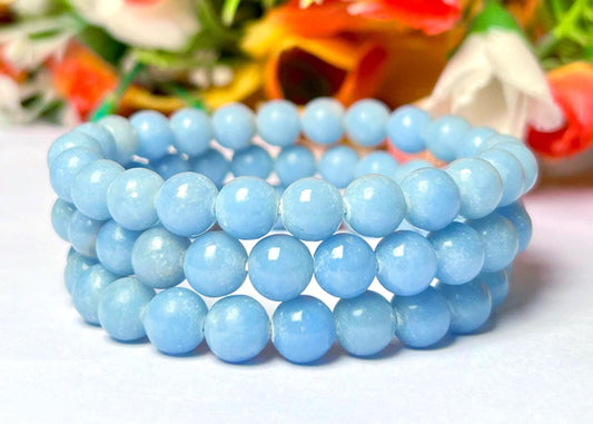 Angelite Stone Anhydrite Stone Bracelet l Stretchable Bracelet l Unisex Bracelet l 8 MM Bracelet