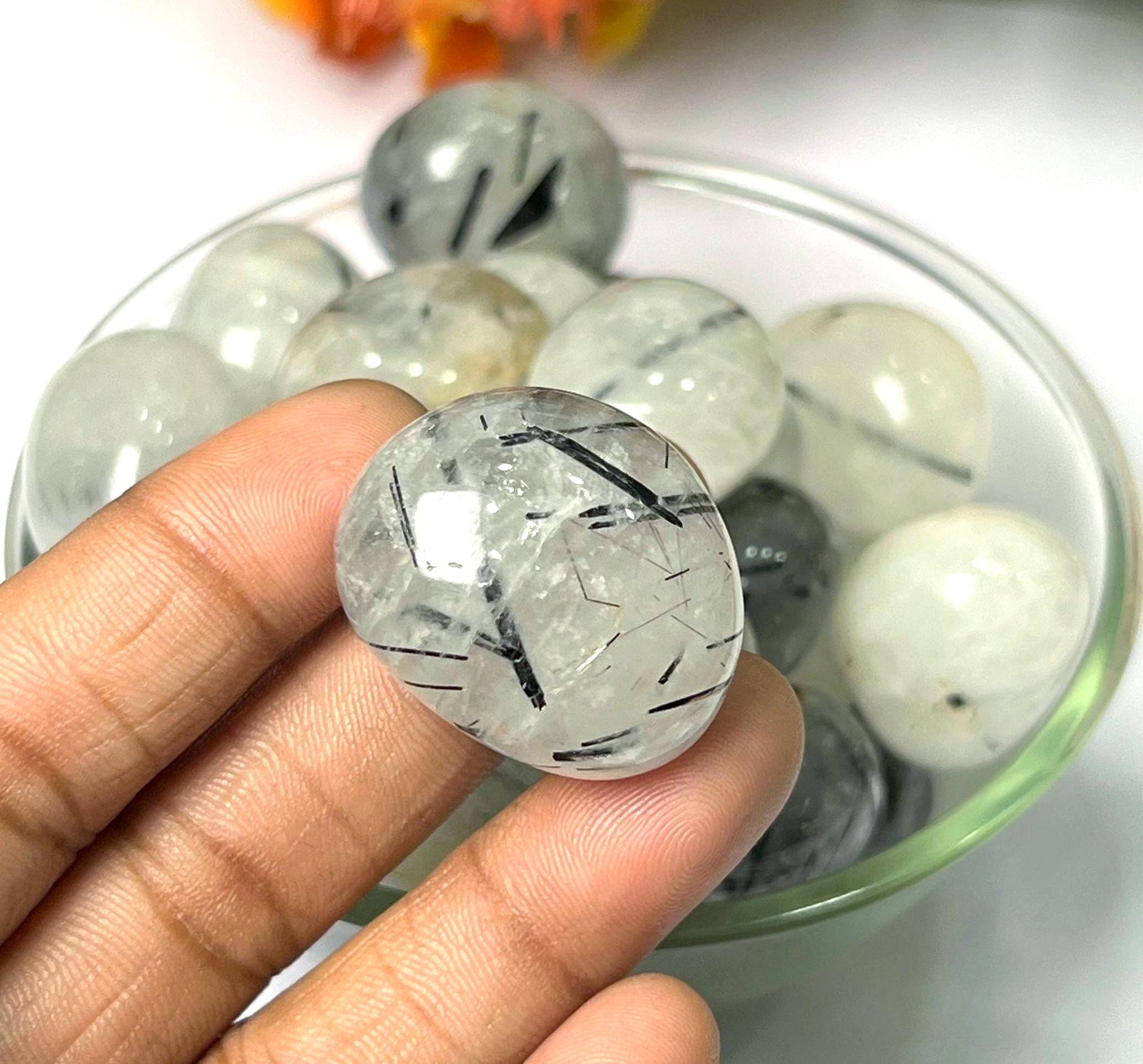 Tourmalated Quartz Stone Tumbled Stone - Spiritual Stone -Healing Crystals in pack sizes of 1,3,5, and 10 Pieces Quality AAAAA +++++