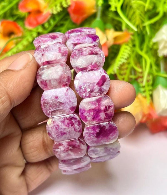 15 MM Star lepidolite Stone Bracelet l Stretchable Bracelet AAAAA +++++