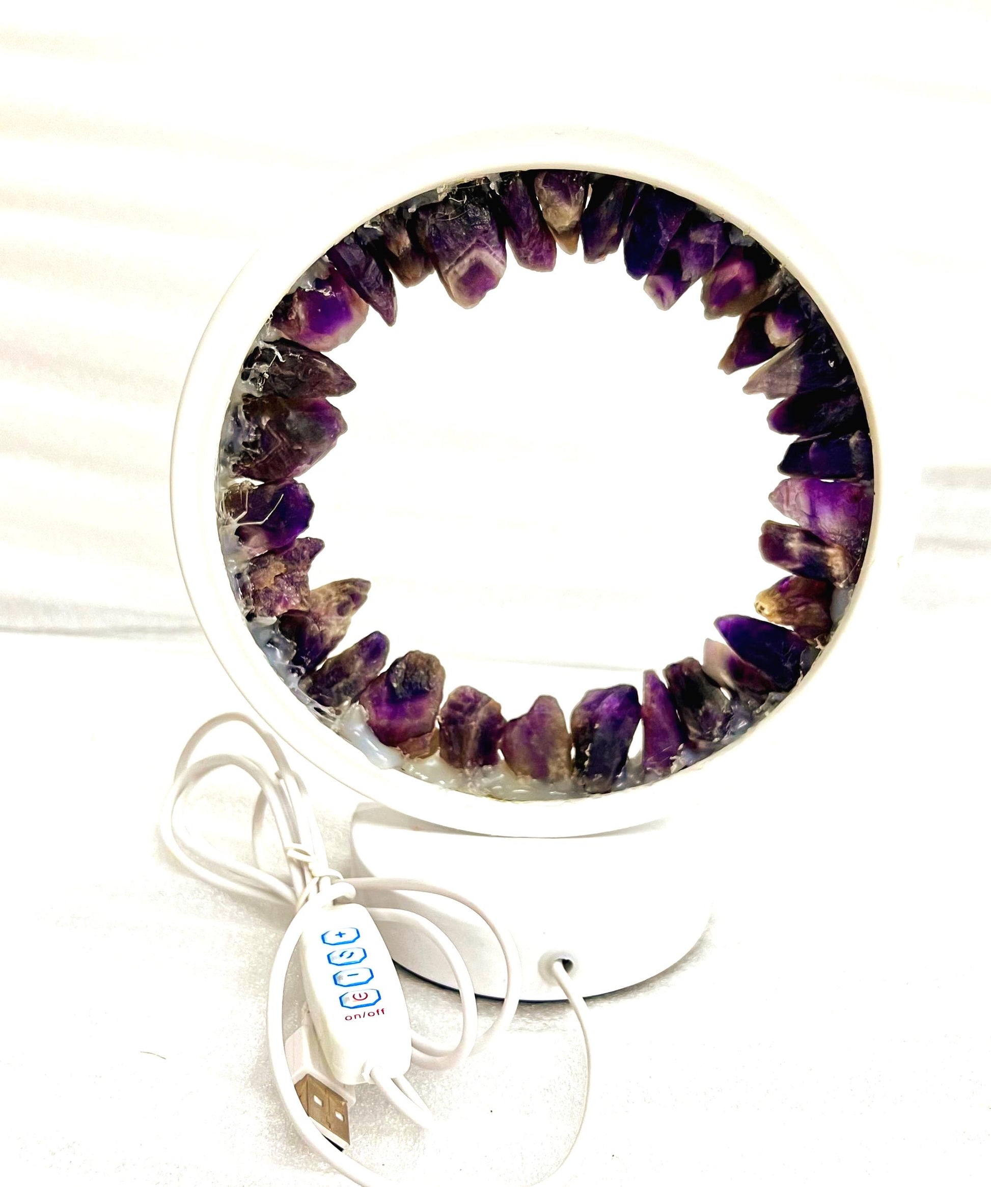 Amethyst Crystal USB Night Light – Tranquil Energy Lamp for Meditation, Ambiance, Home & Office Décor, Housewarming Gift