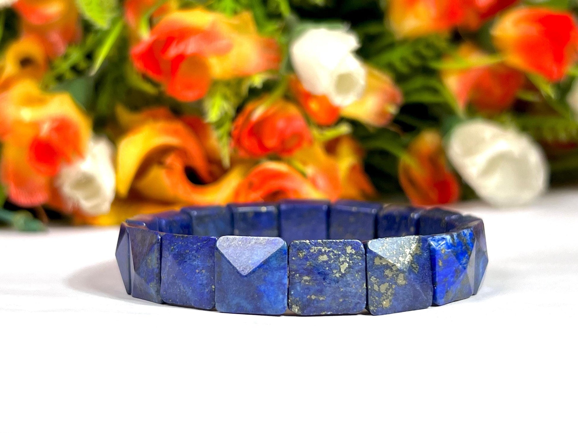 Lapis lazuli Stone Pyramid Shape 10 MM Bracelet