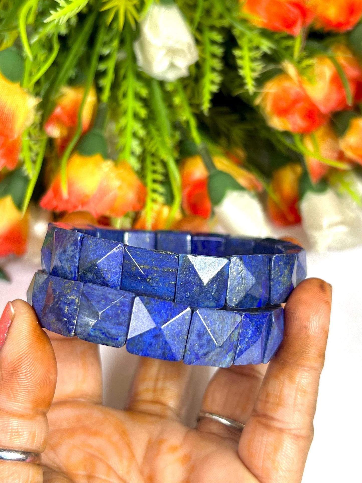 Lapis lazuli Stone Pyramid Shape 10 MM Bracelet