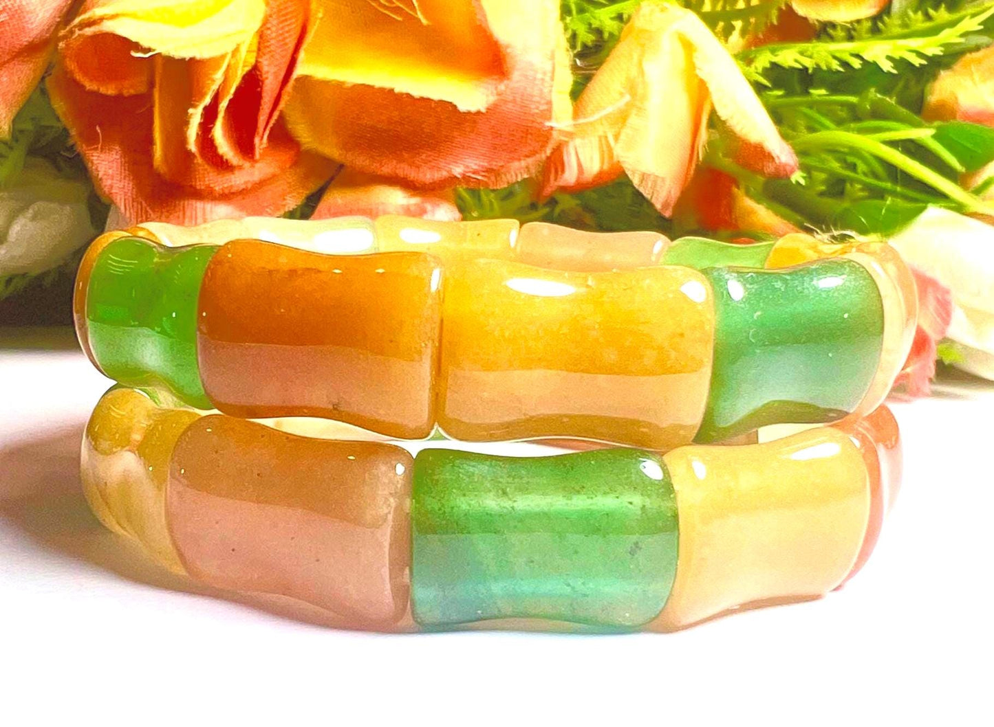 12 MM 3 Aventurine Green Aventurine,Yellow Aventurine,Orange Aventurine Stone Bengal Bracelet l Stretchable Bracelet l Unisex Bracelet AAAAA