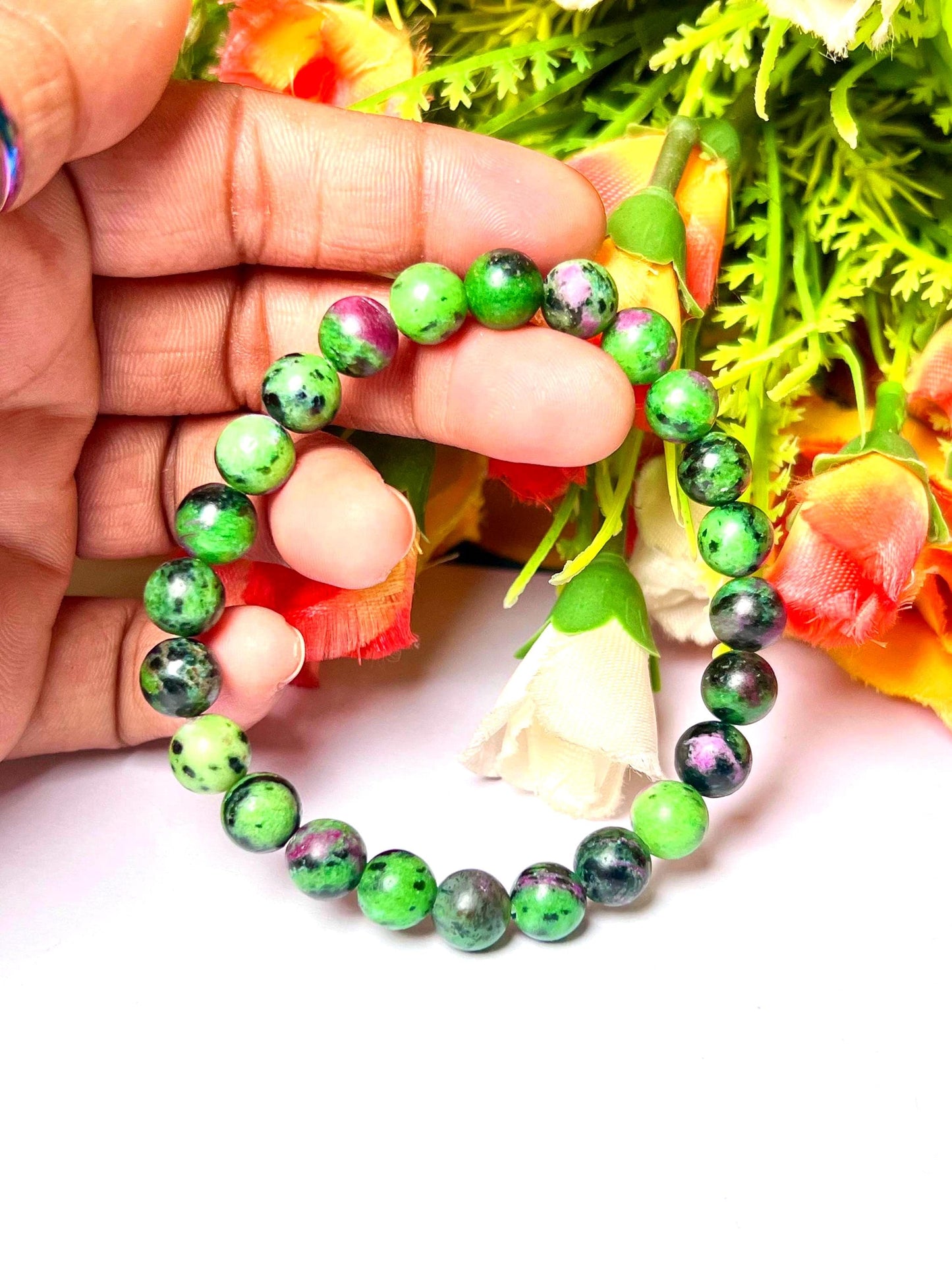 African Ruby Zoisite Stone Bracelet l Stretchable Bracelet l Unisex Bracelet l 8 MM Bracelet