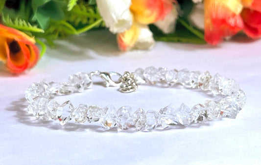 5mm - 6mm Sparkling Herkimer Diamond Stone Bracelet l Adjustable Bracelet For Wrist Size 6.5 Inch To 7.75 Inch