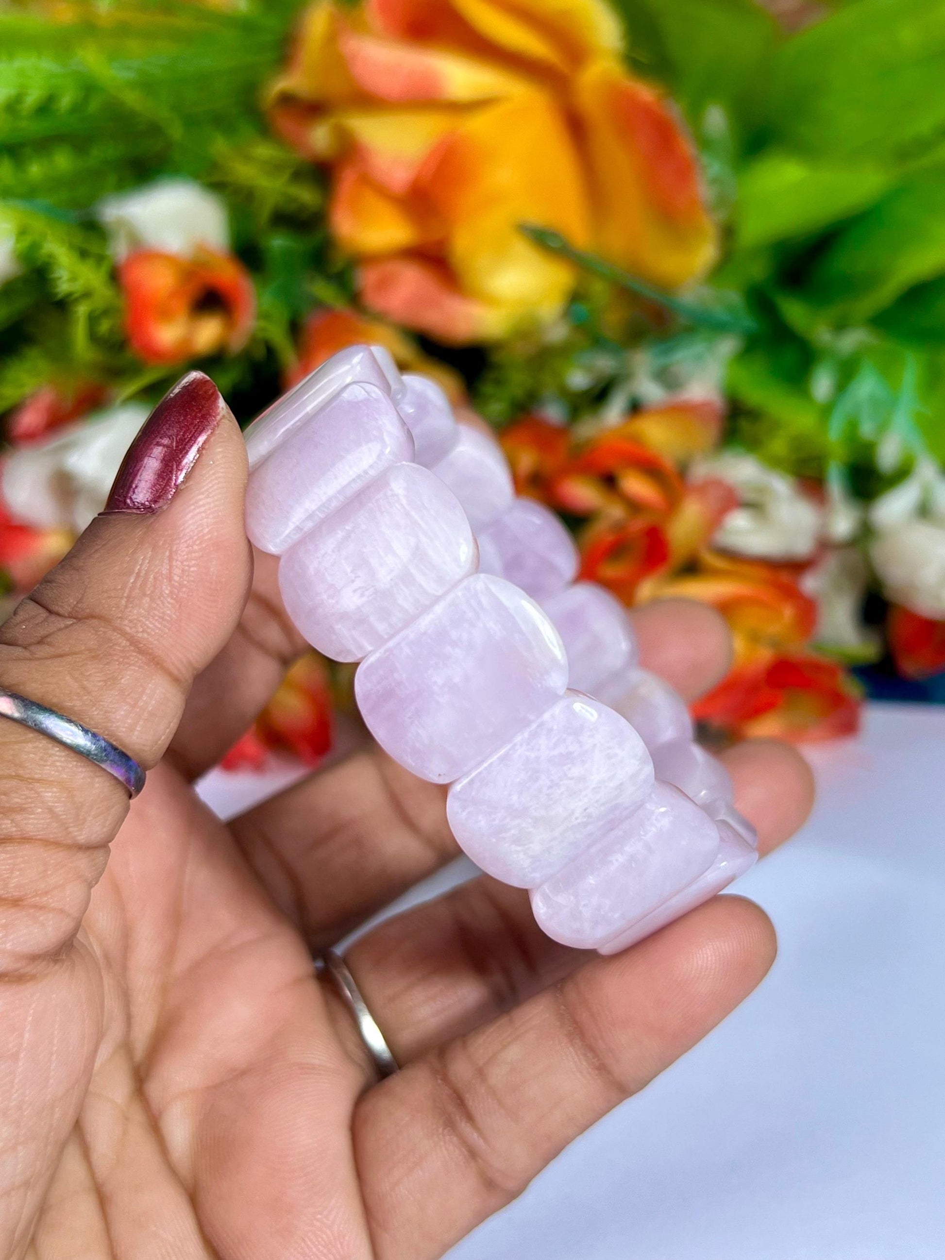 15 MM Kunzite Stone Bracelet l Stretchable Bracelet