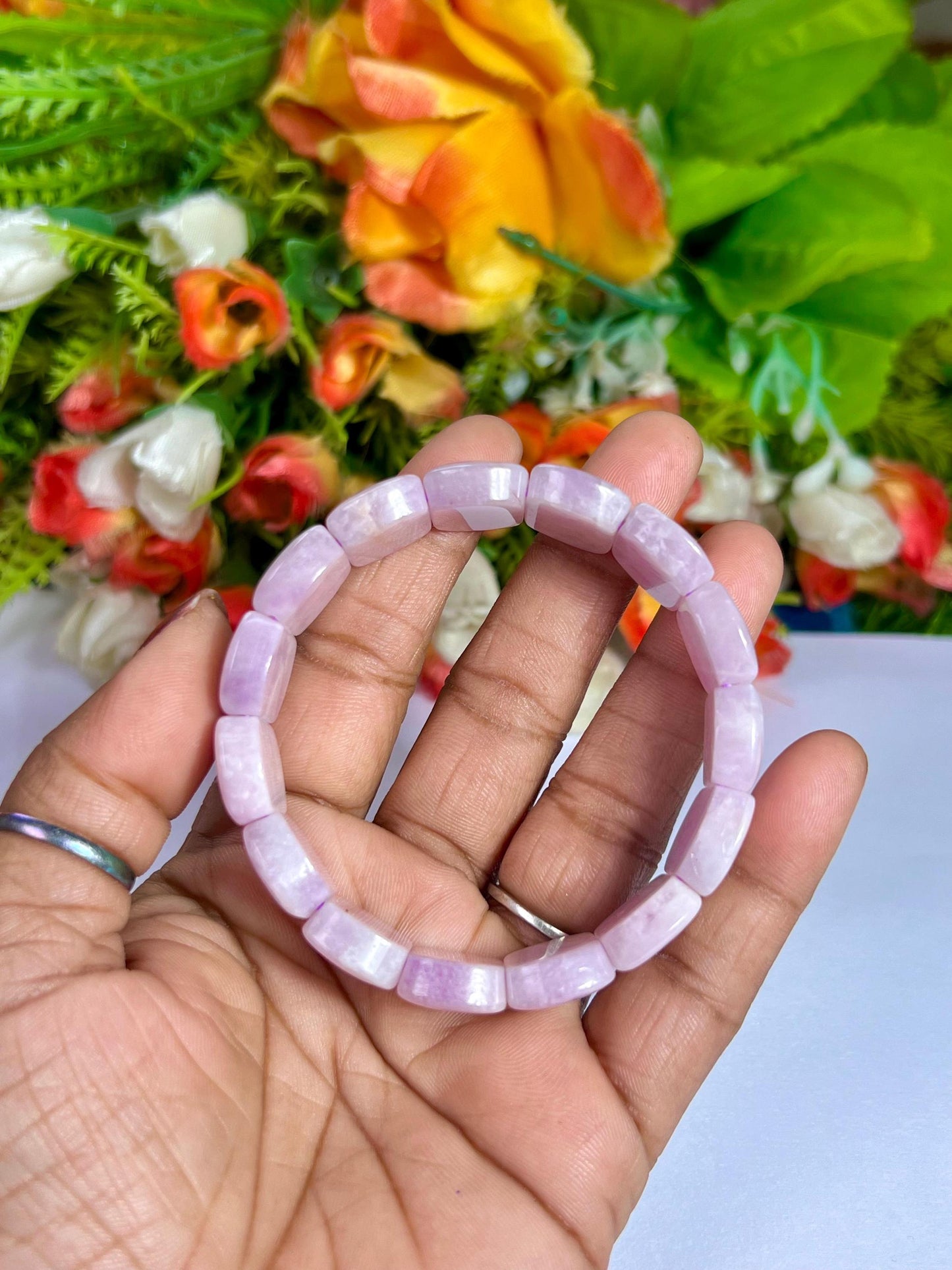 15 MM Kunzite Stone Bracelet l Stretchable Bracelet