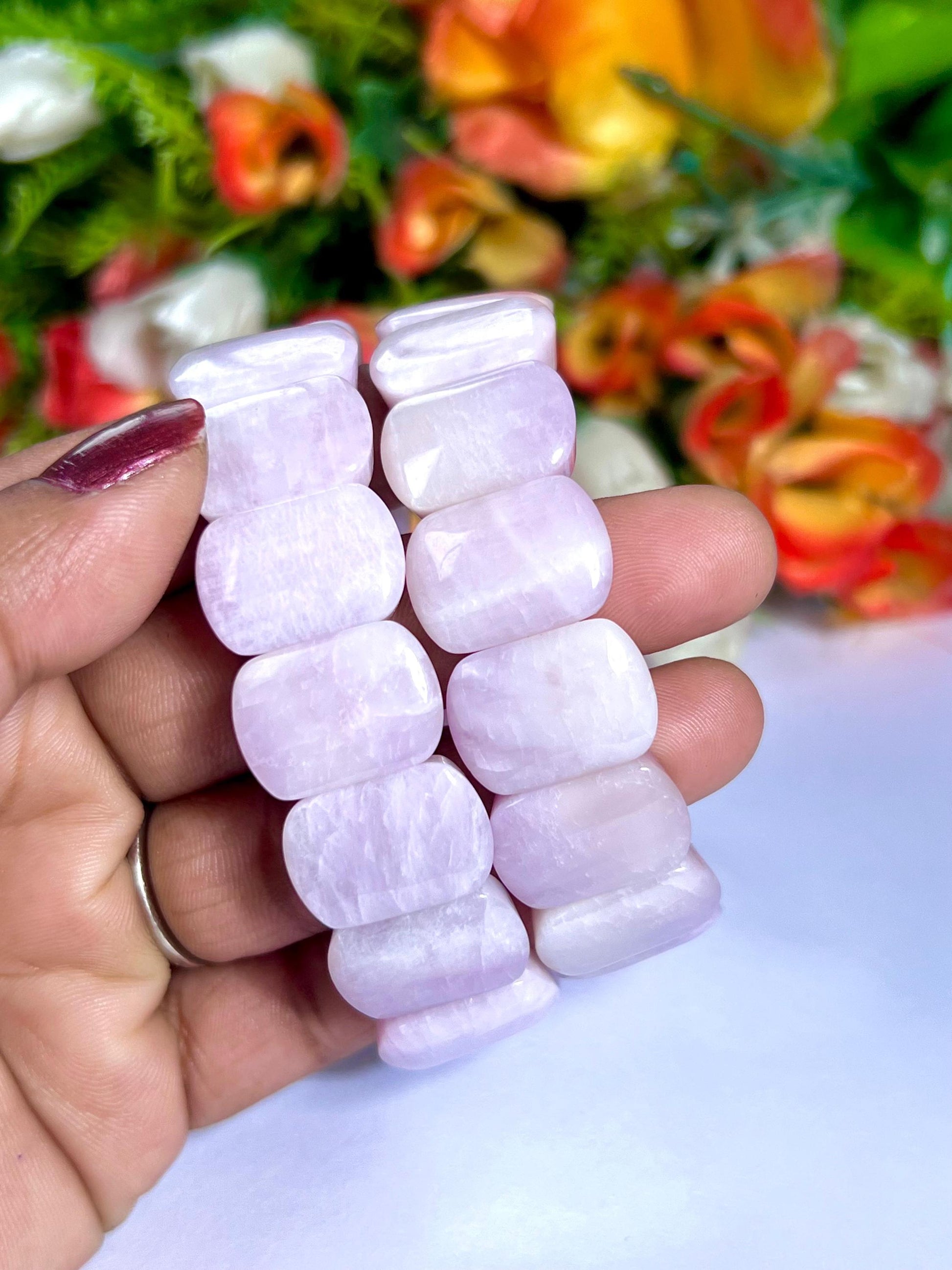 15 MM Kunzite Stone Bracelet l Stretchable Bracelet
