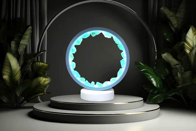 Green Fluorite Stone Crystal USB Night Light – Harmonizing Lamp for Focus, Ambiance, Meditation, Home & Office Décor, Housewarming Gift