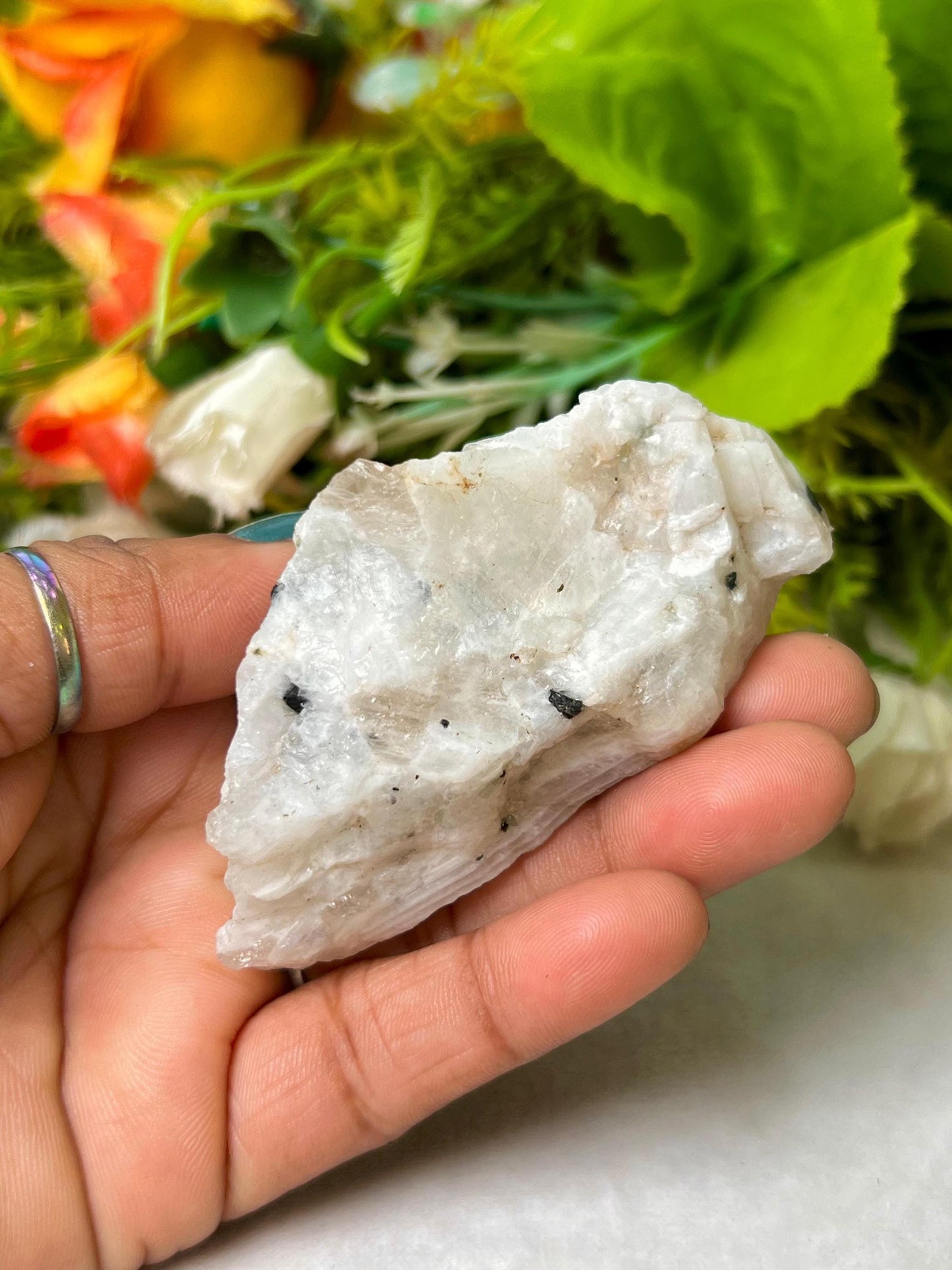 Premium White Rainbow Moonstone Crystal Natural Rough Stone with Beautiful Rainbow 92 Gram