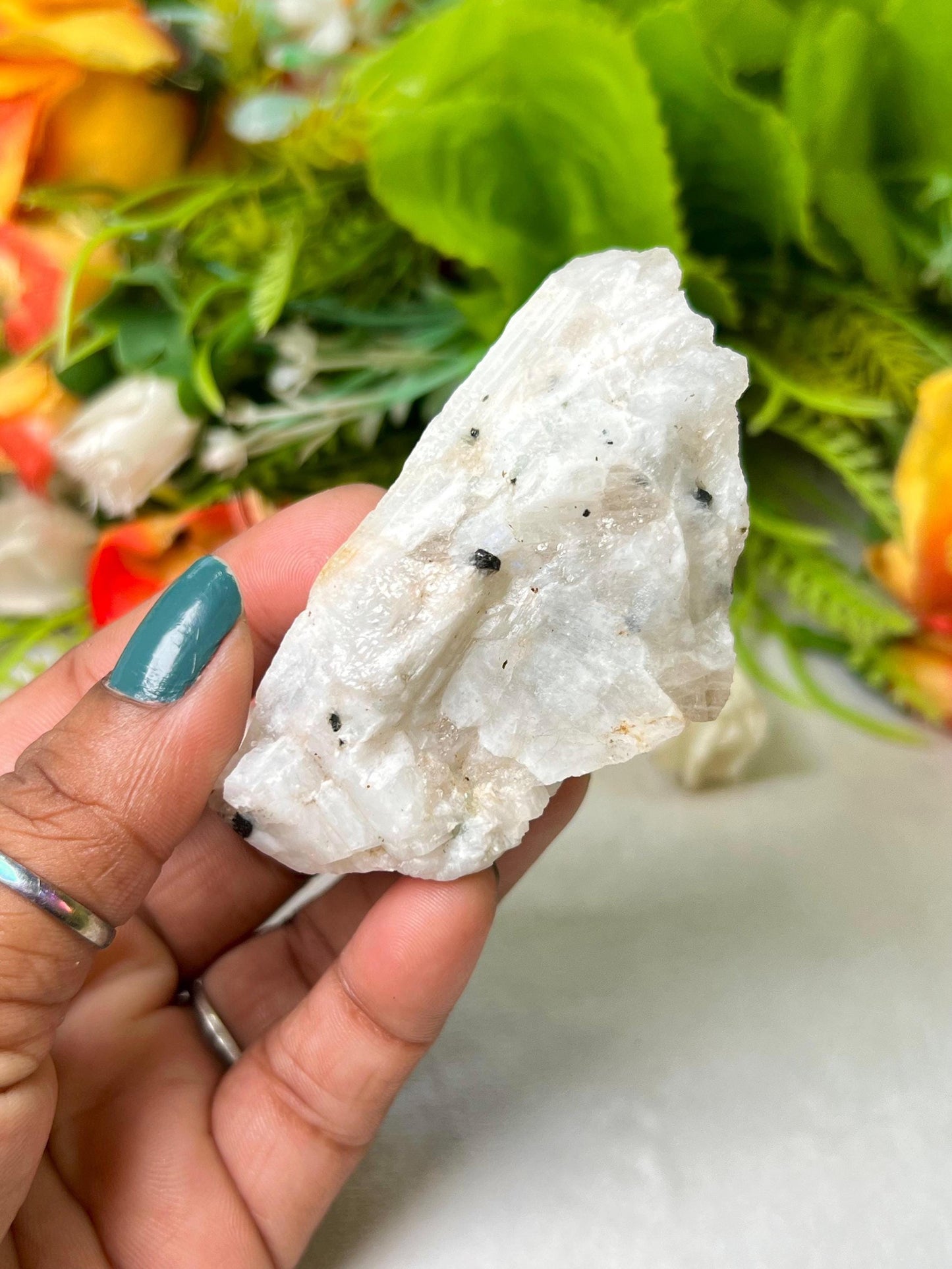 Premium White Rainbow Moonstone Crystal Natural Rough Stone with Beautiful Rainbow 92 Gram