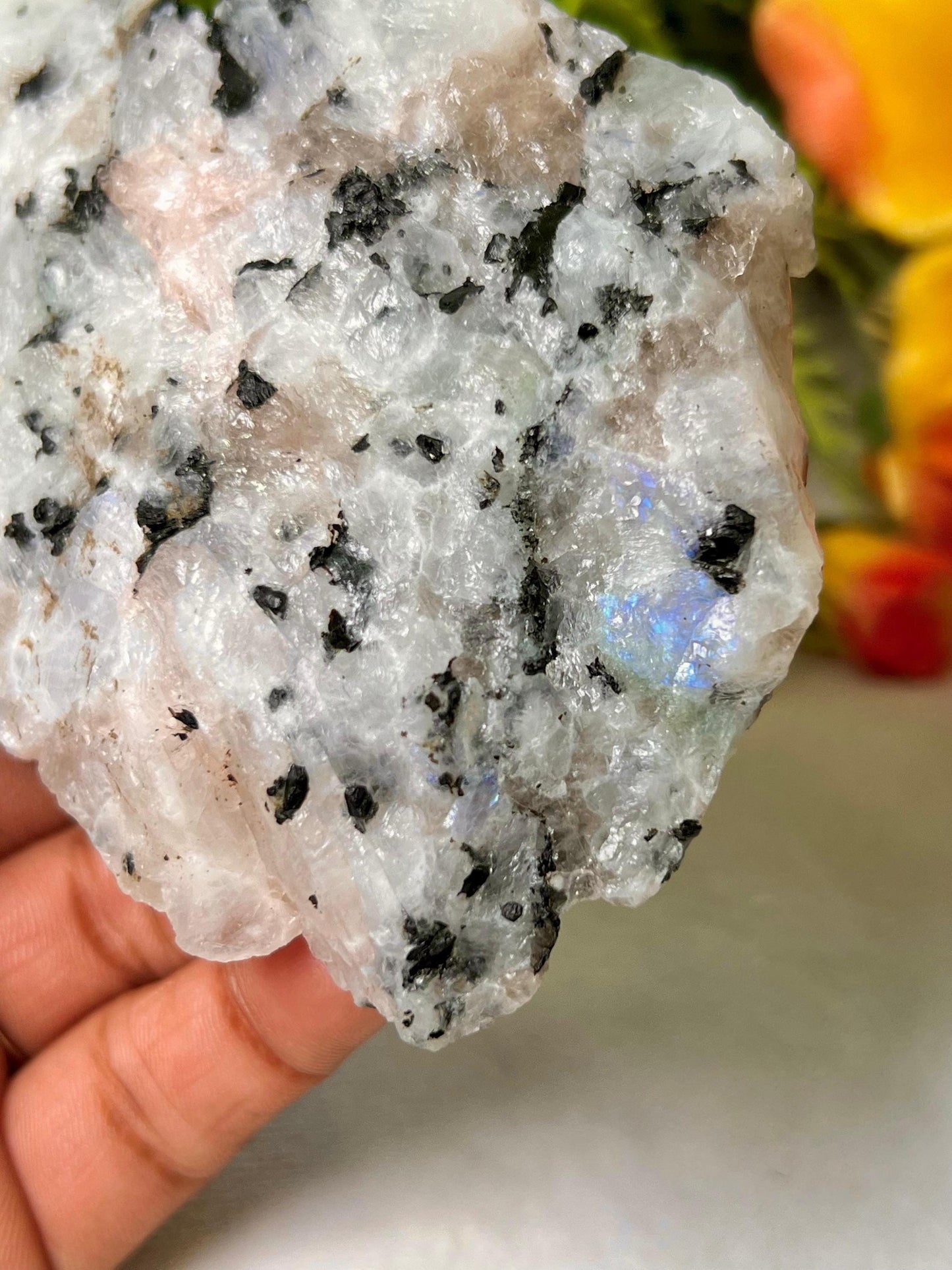 Premium White Rainbow Moonstone Crystal Natural Rough Stone with Beautiful Rainbow 198 Gram