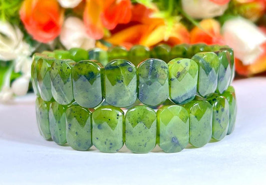 15 MM Nephrite Jade Stone Bracelet l Stretchable Bracelet AAAAA +++++