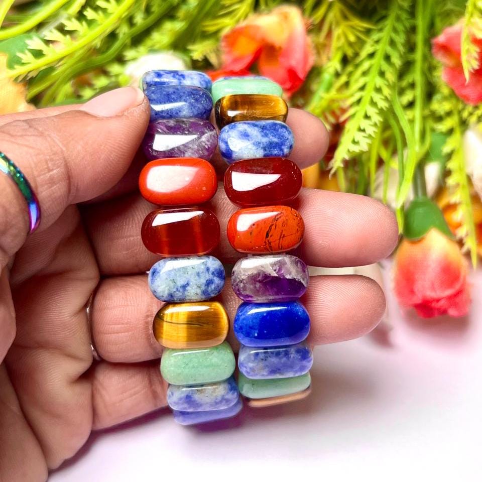 15 MM 7 Seven Chakra Stone Bracelet l Stretchable Bracelet