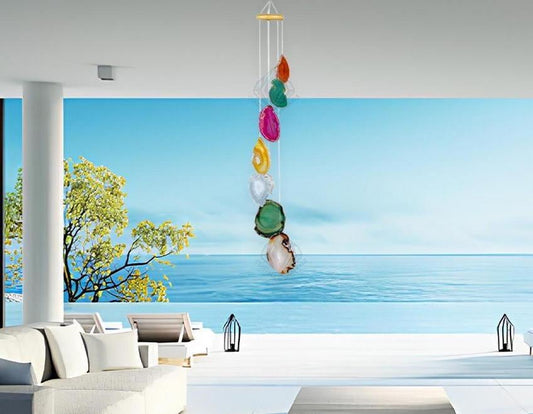7 Seven Chakras Agate Slice Windchime Feng Shui Vastu , Home & Office Décor, Housewarming Gift