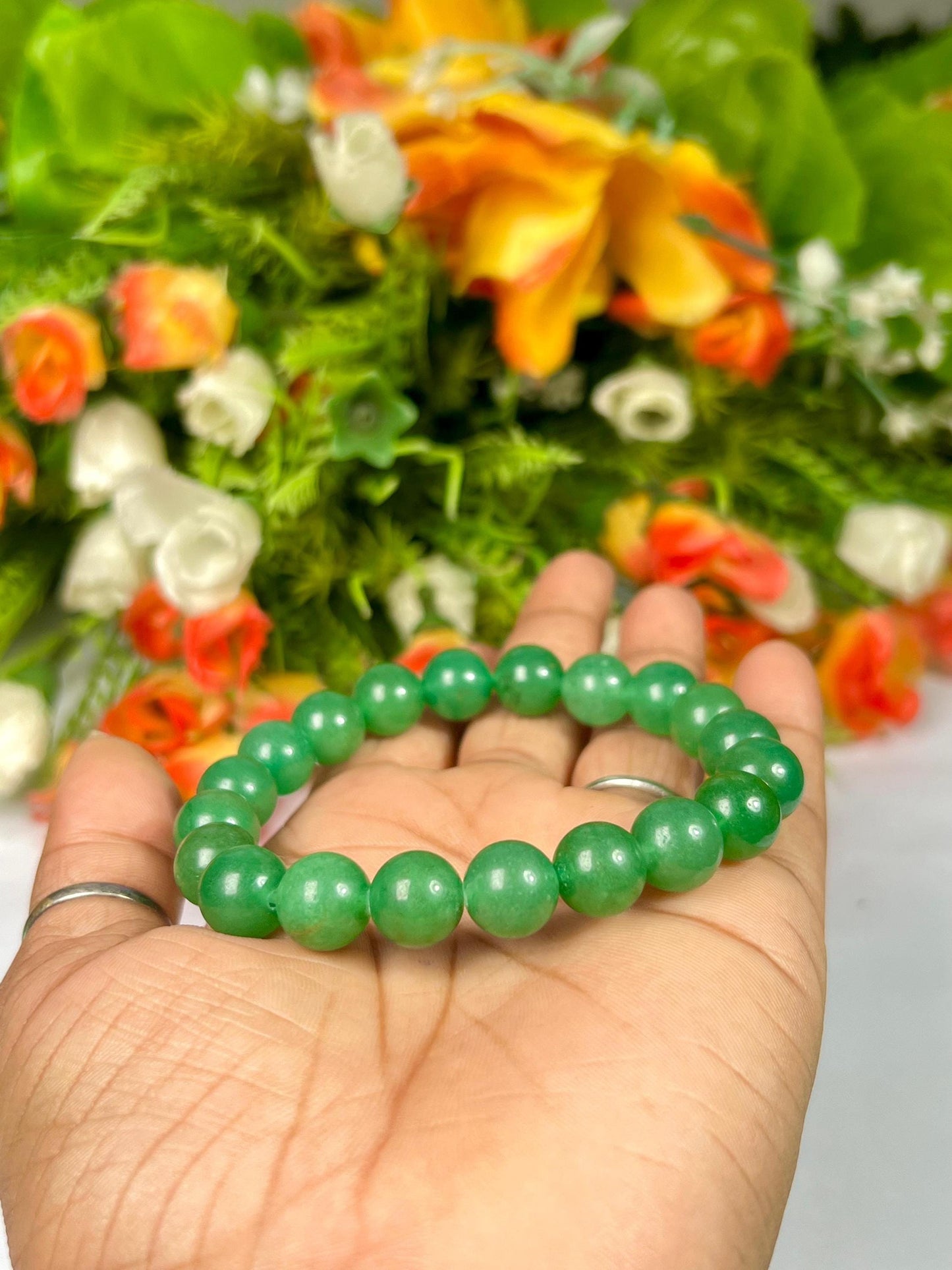 10 MM Green Jade Stone Bracelet l Stretchable Bracelet l Unisex Bracelet