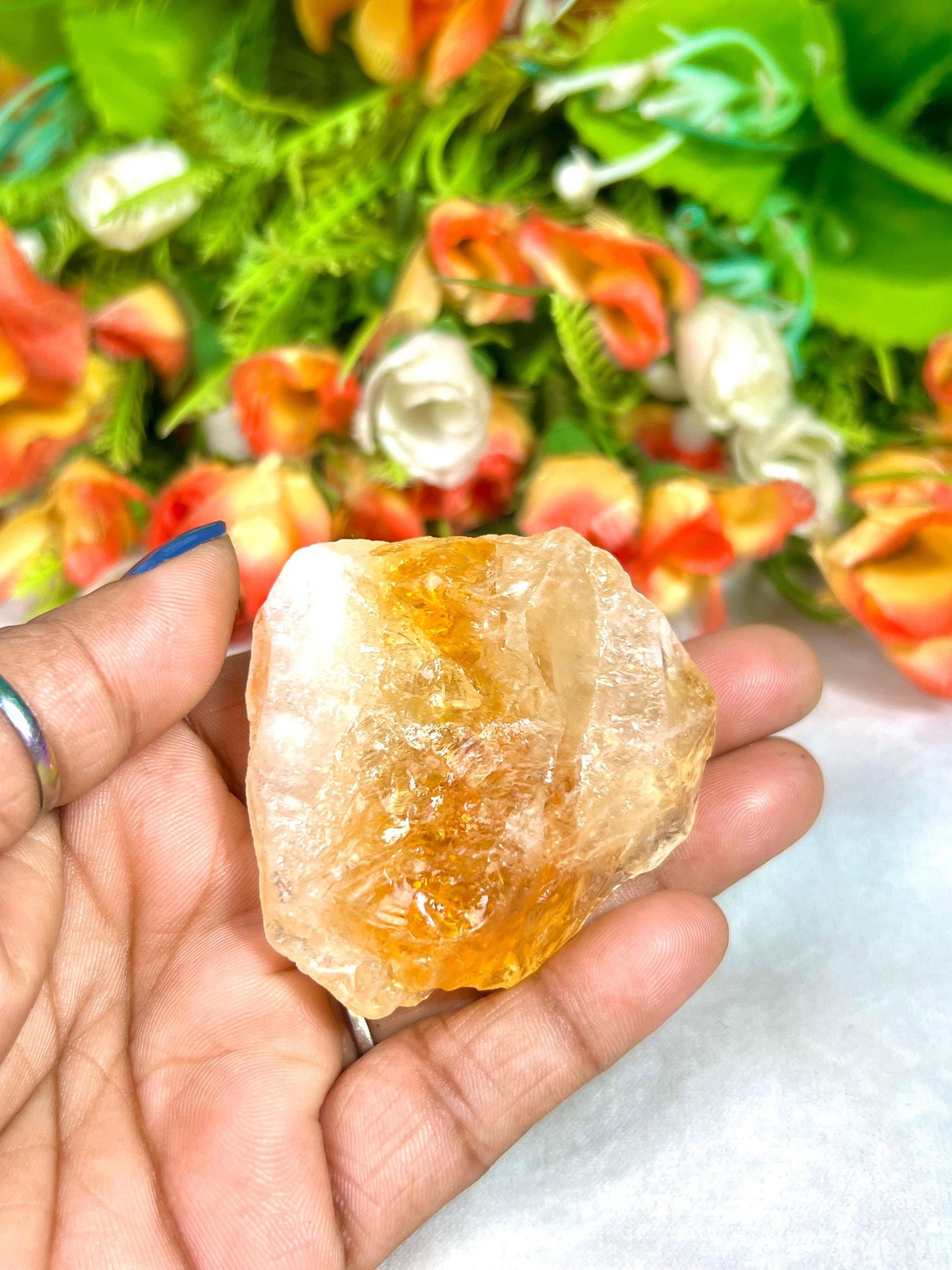 Premium Citrine Stone Natural Rough Stone with Beautiful Rainbow 74 Gram