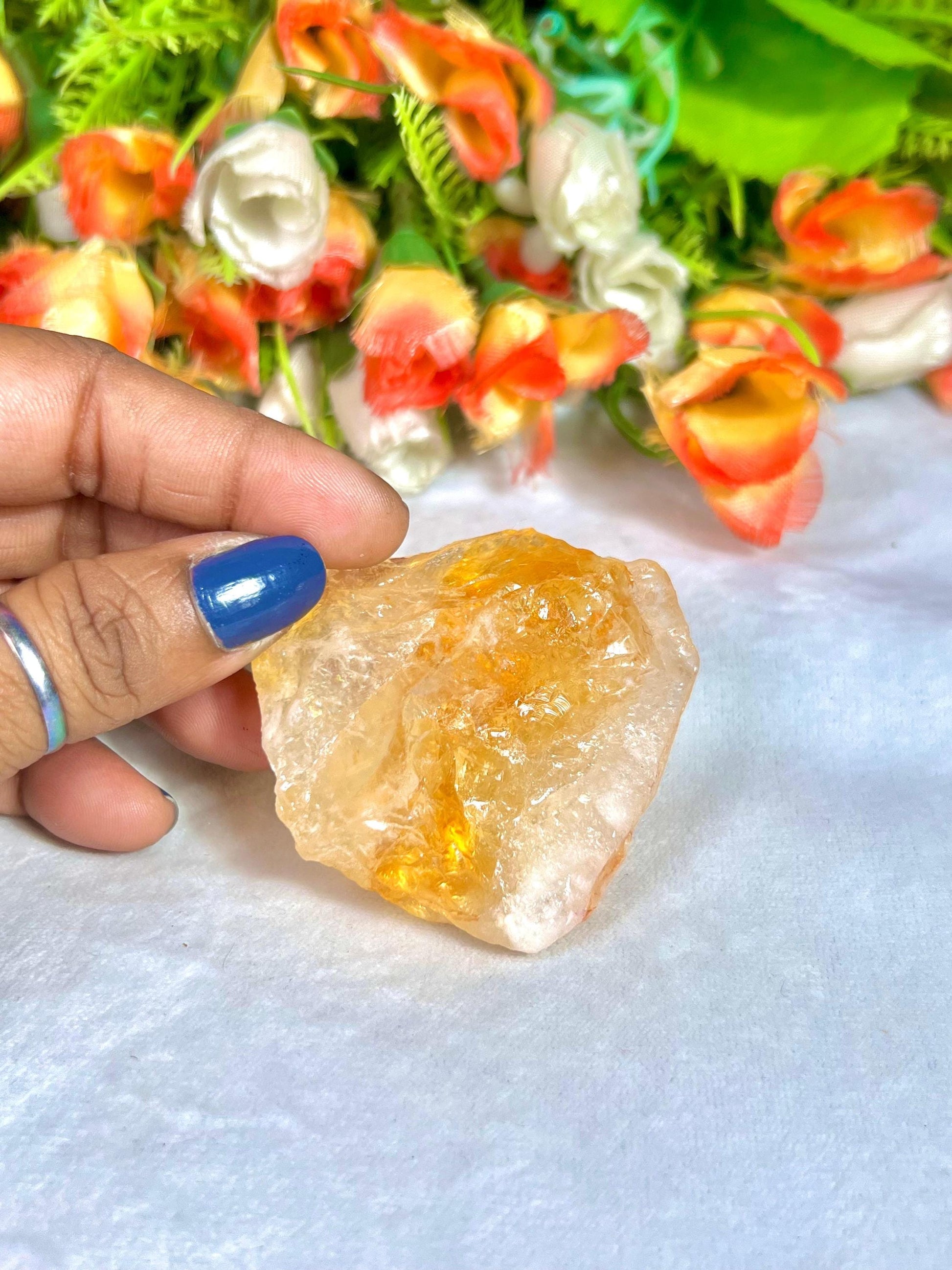 Premium Citrine Stone Natural Rough Stone with Beautiful Rainbow 74 Gram