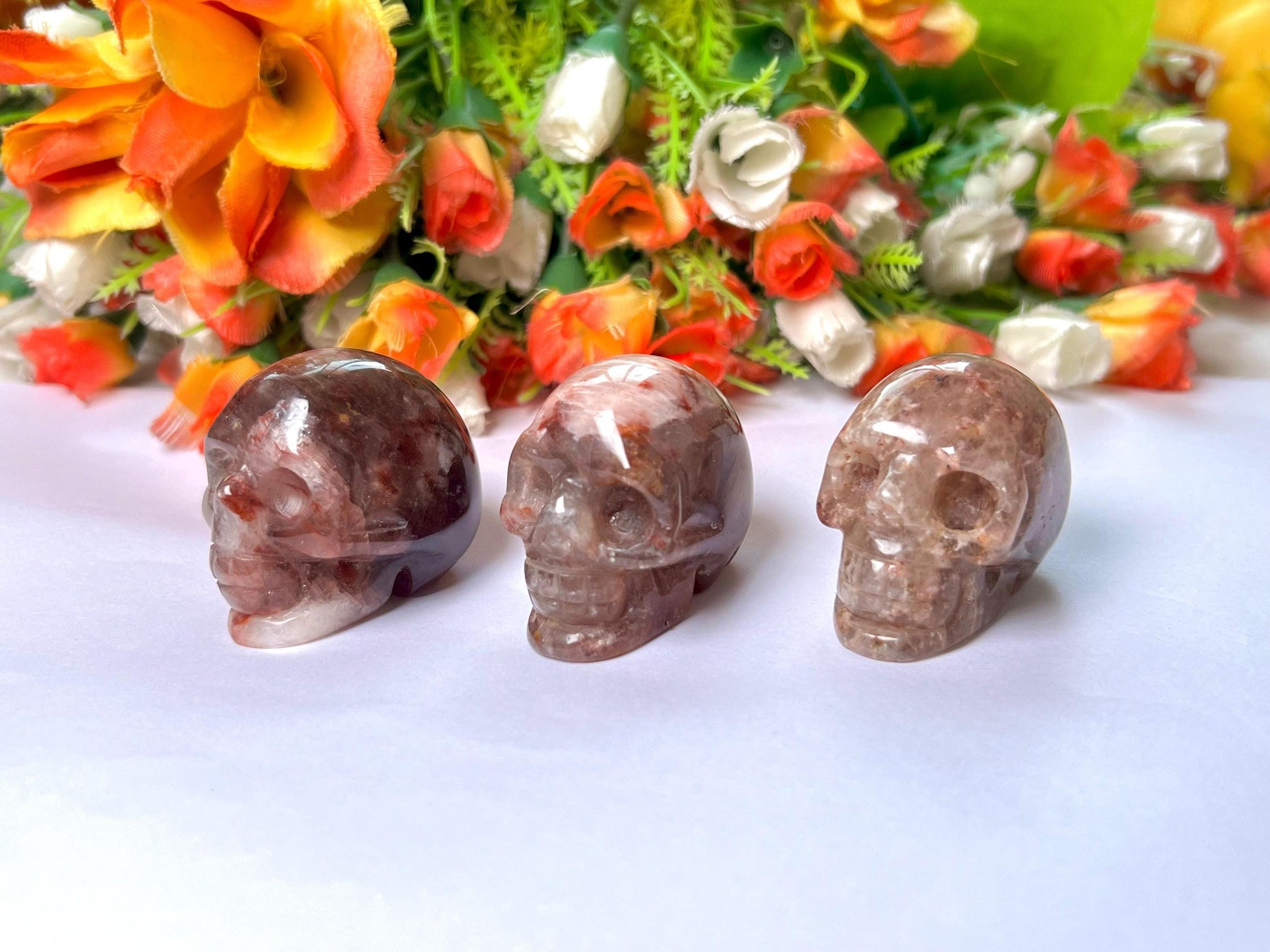 Red Flower Agate Crystal Stone Skull 2 Inch Feng Shui Vastu , Home & Office Décor, Housewarming Gift