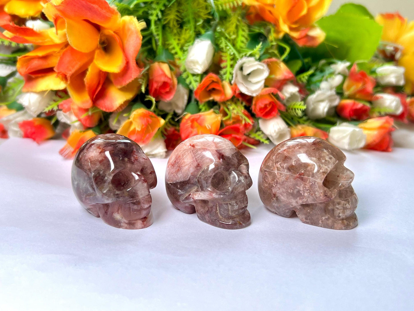 Red Flower Agate Crystal Stone Skull 2 Inch Feng Shui Vastu , Home & Office Décor, Housewarming Gift