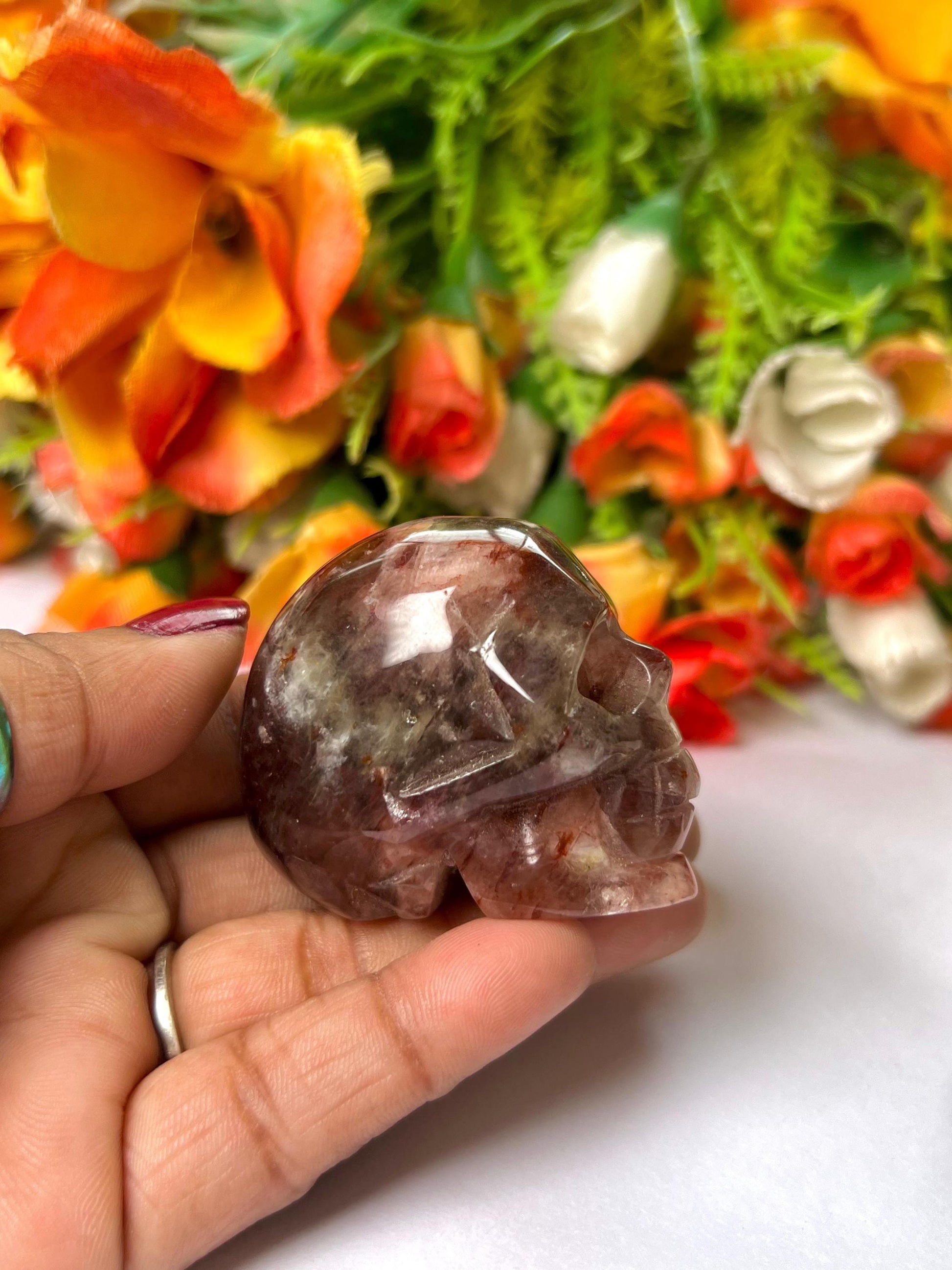 Red Flower Agate Crystal Stone Skull 2 Inch Feng Shui Vastu , Home & Office Décor, Housewarming Gift
