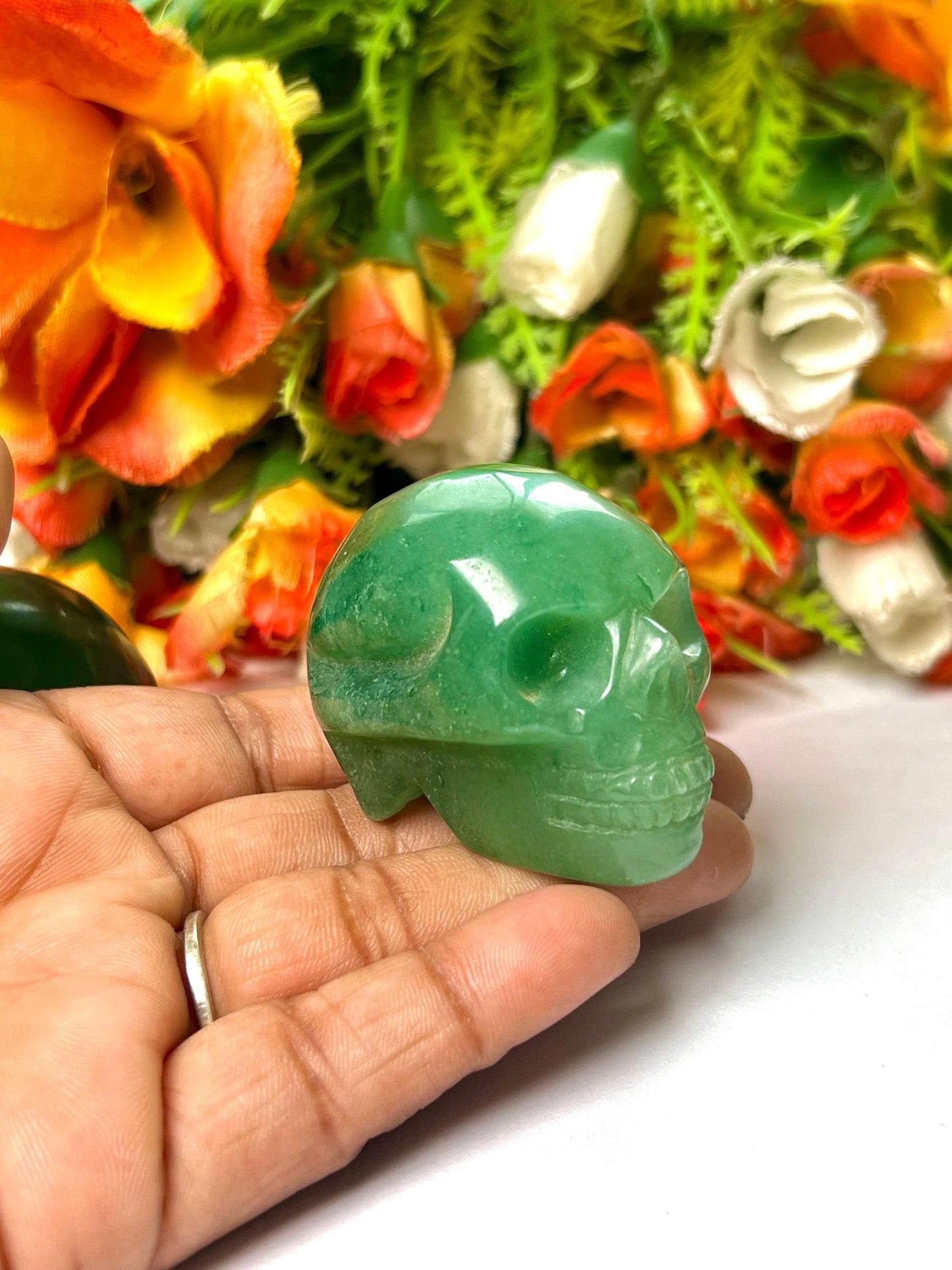 Green Jade Crystal Stone Skull 2 Inch Feng Shui Vastu , Home & Office Décor, Housewarming Gift