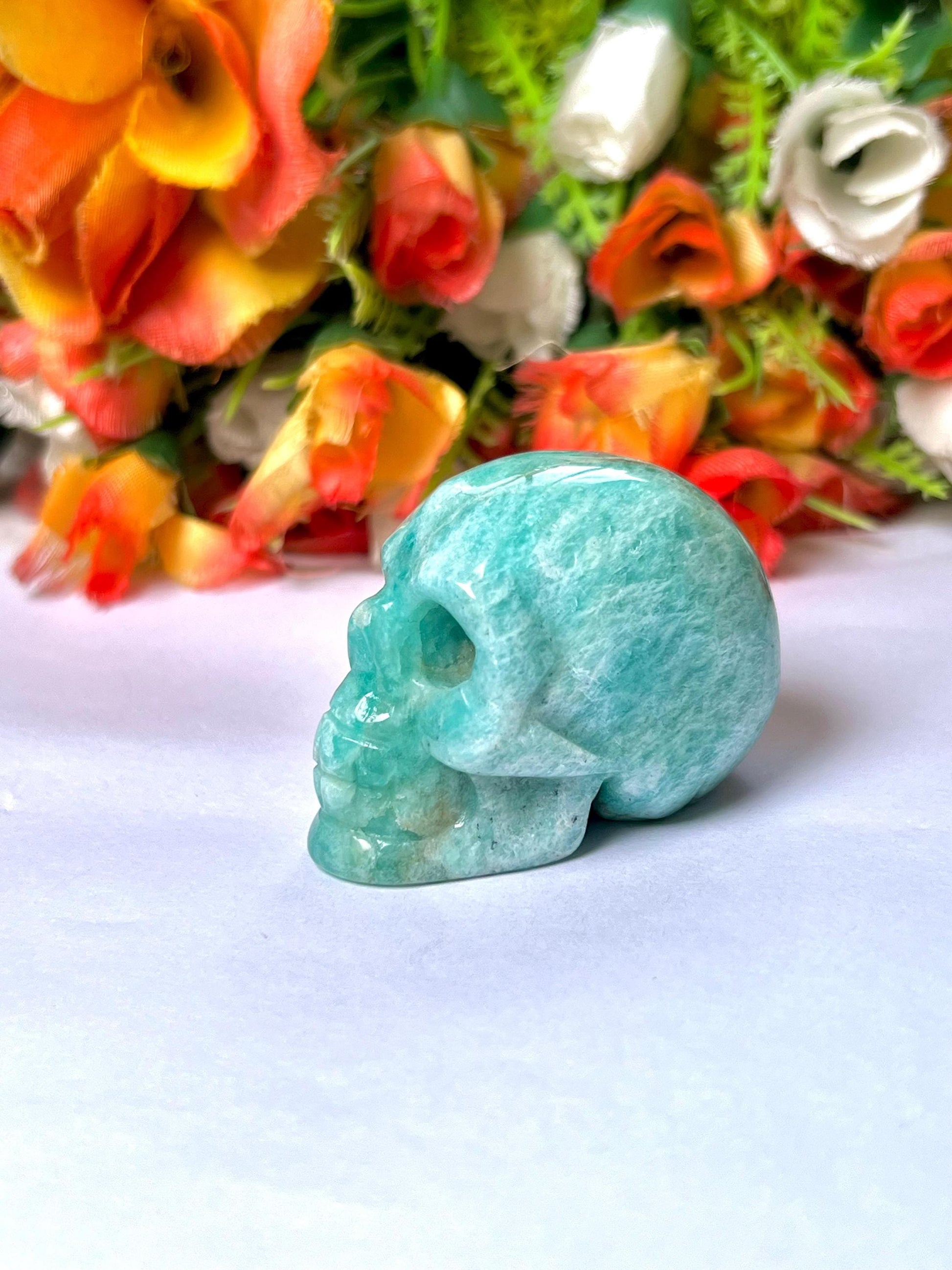 Amazonite Crystal Stone Skull 2 Inch Feng Shui Vastu , Home & Office Décor, Housewarming Gift