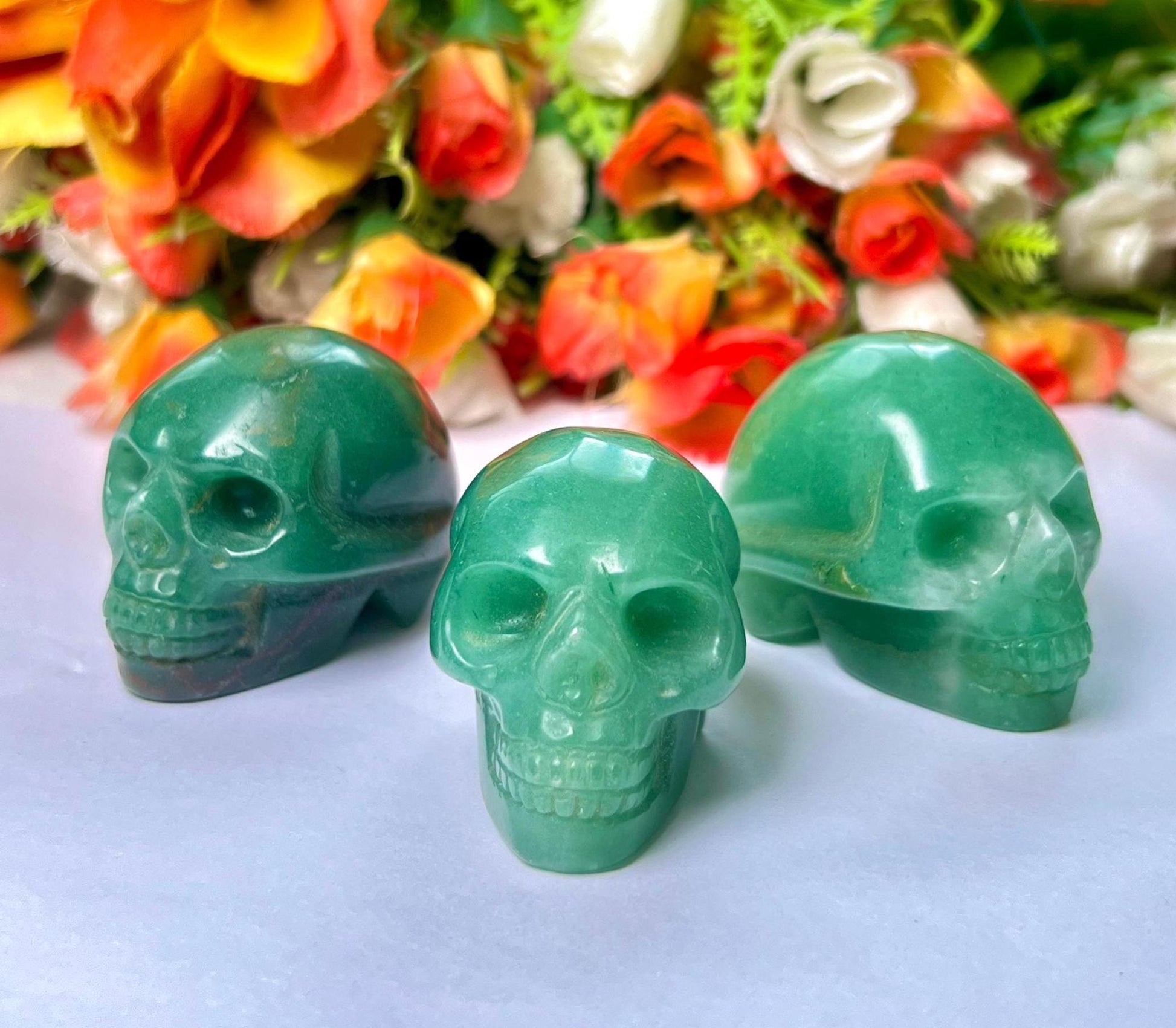 Green Jade Crystal Stone Skull 2 Inch Feng Shui Vastu , Home & Office Décor, Housewarming Gift