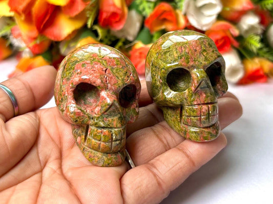 Unakite Crystal Stone Skull 2 Inch Feng Shui Vastu , Home & Office Décor, Housewarming Gift