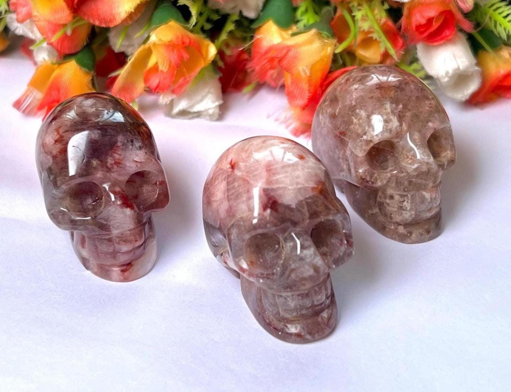 Red Flower Agate Crystal Stone Skull 2 Inch Feng Shui Vastu , Home & Office Décor, Housewarming Gift