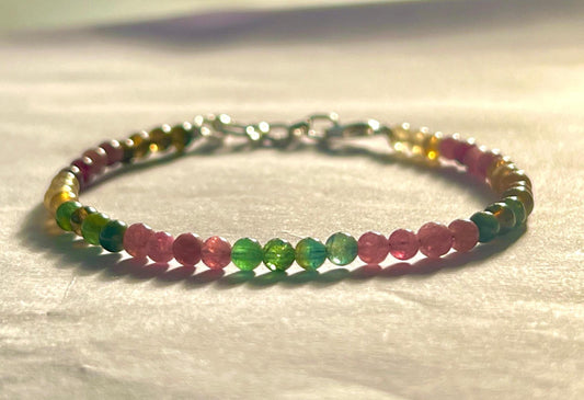4 MM Watermelon Tourmaline Stone Bracelet l Stretchable Bracelet l Unisex Bracelet