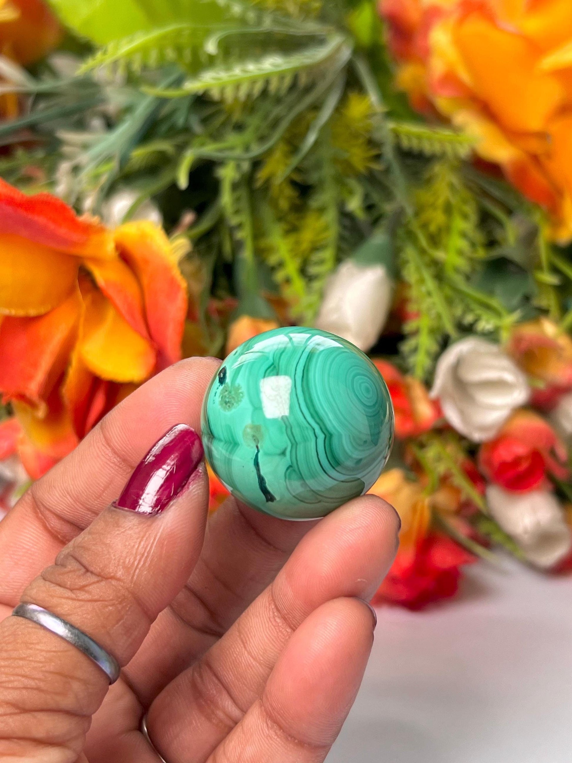 Malachite Stone Sphere 51 Gram Crystal Ball Orb Pocket Stone Meditation Space Crystal Grid With wooden Stand