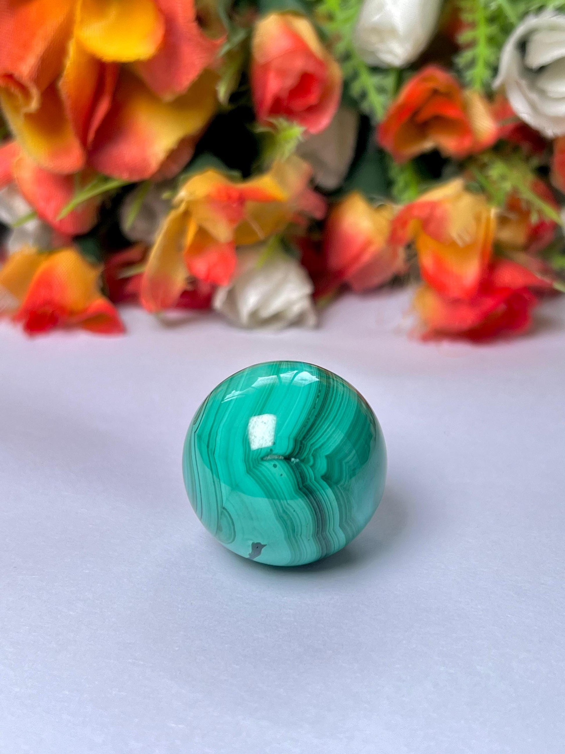 Malachite Stone Sphere 51 Gram Crystal Ball Orb Pocket Stone Meditation Space Crystal Grid With wooden Stand