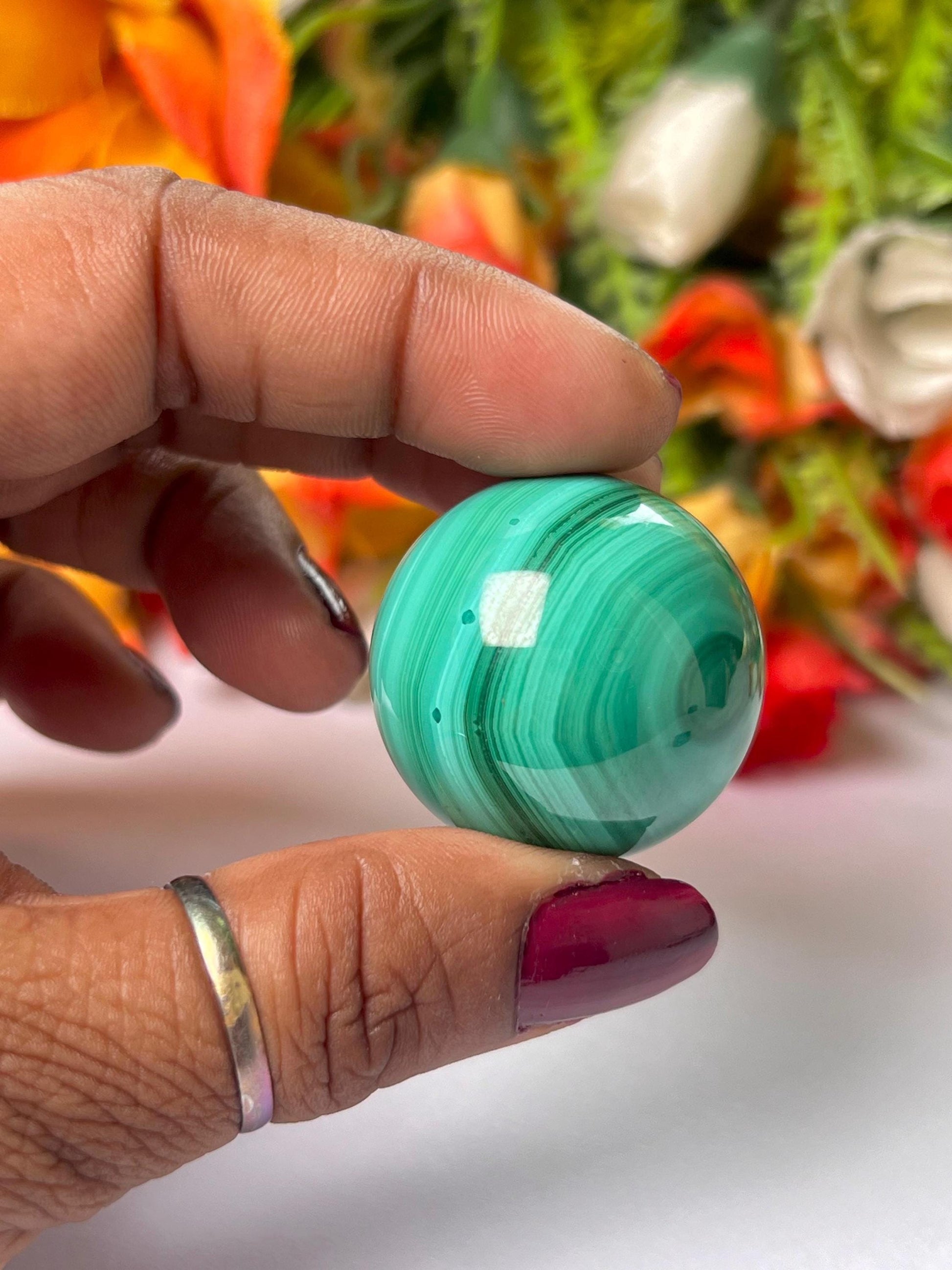 Malachite Stone Sphere 51 Gram Crystal Ball Orb Pocket Stone Meditation Space Crystal Grid With wooden Stand