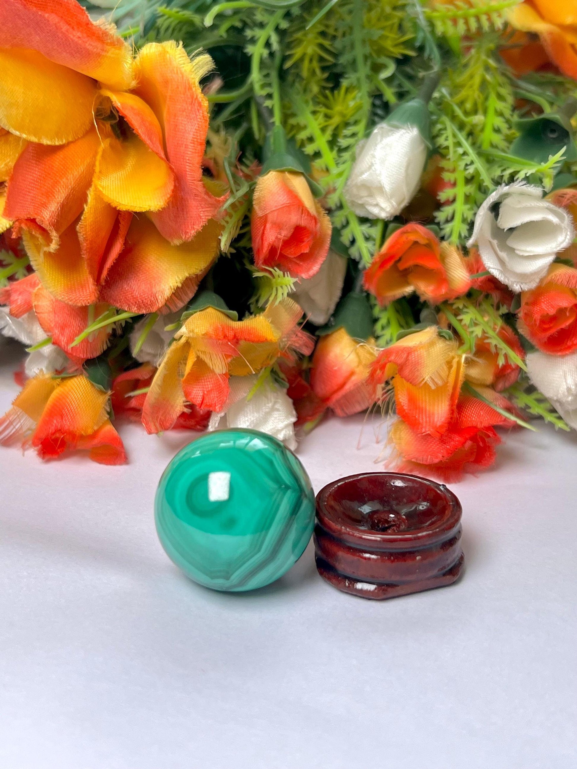 Malachite Stone Sphere 51 Gram Crystal Ball Orb Pocket Stone Meditation Space Crystal Grid With wooden Stand