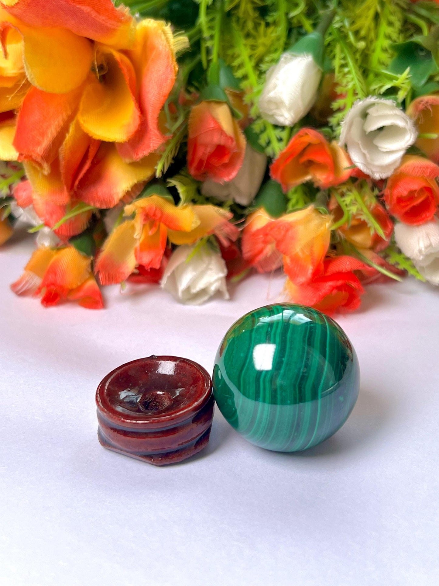 Malachite Stone Sphere 88 Gram Crystal Ball Orb Pocket Stone Meditation Space Crystal Grid With wooden Stand