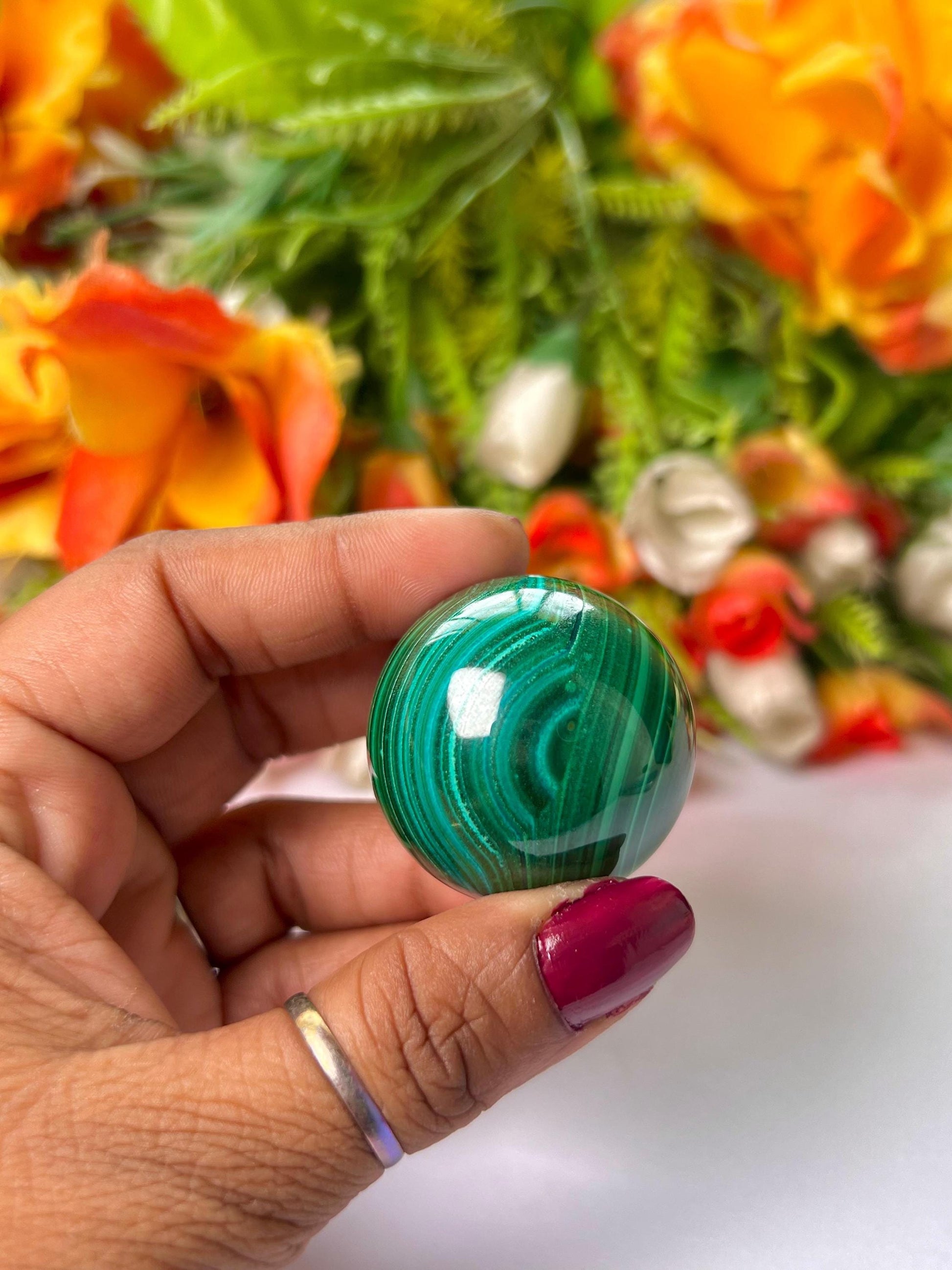 Malachite Stone Sphere 89 Gram Crystal Ball Orb Pocket Stone Meditation Space Crystal Grid With wooden Stand